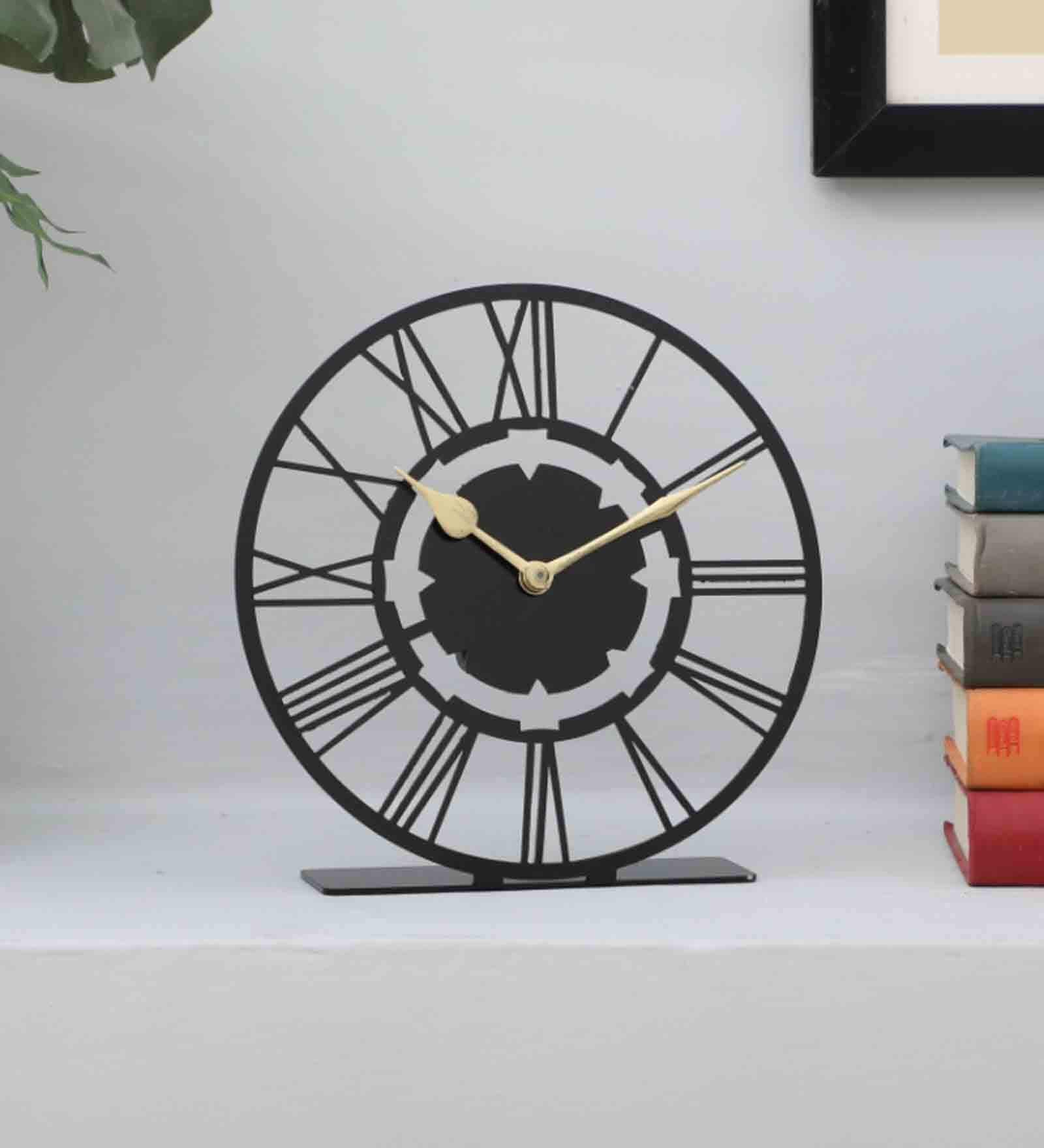 Octave Roman Black Iron Table Clock