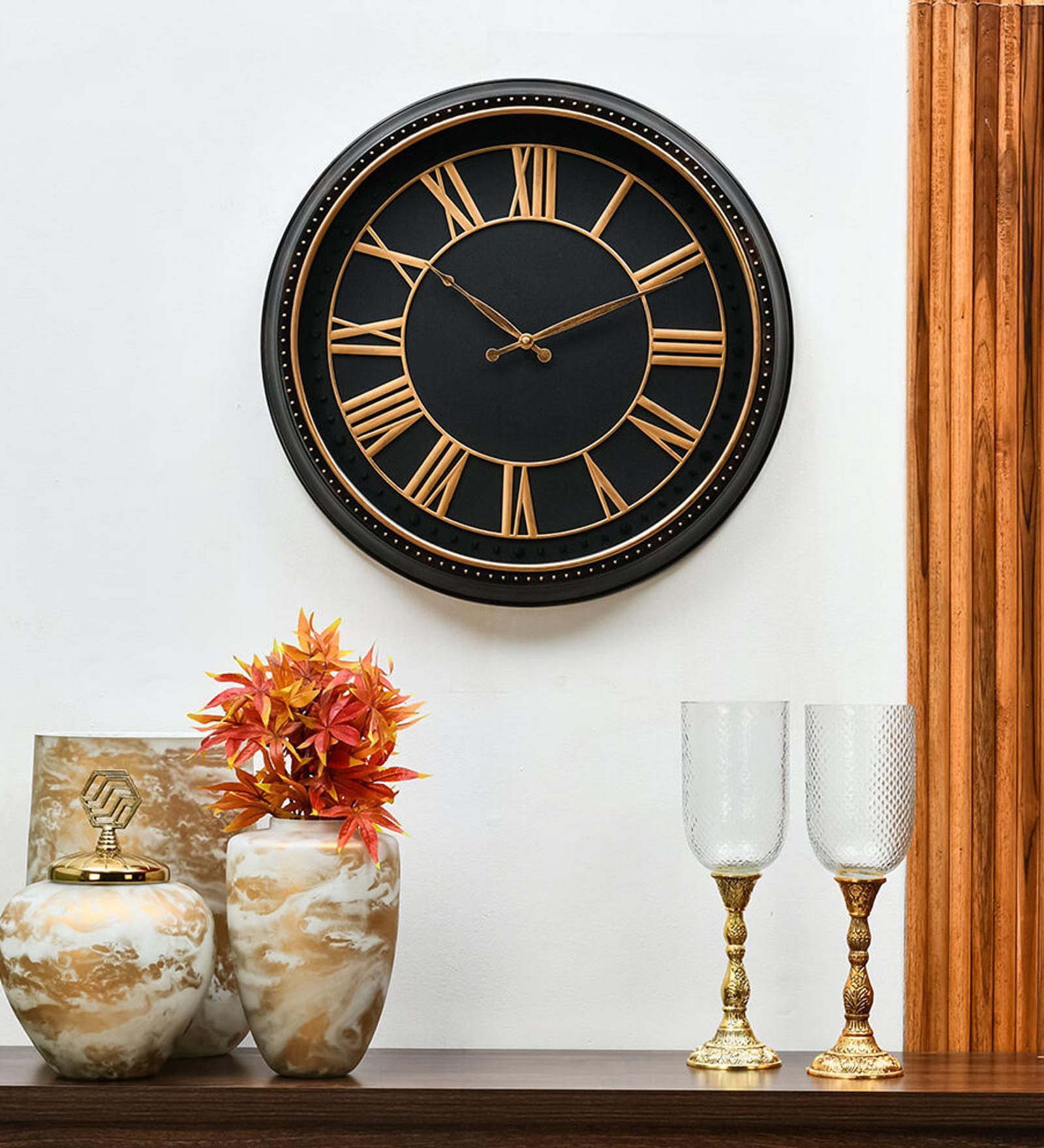 Romania Antique Black & Gold Plastic Analog Wall Clock