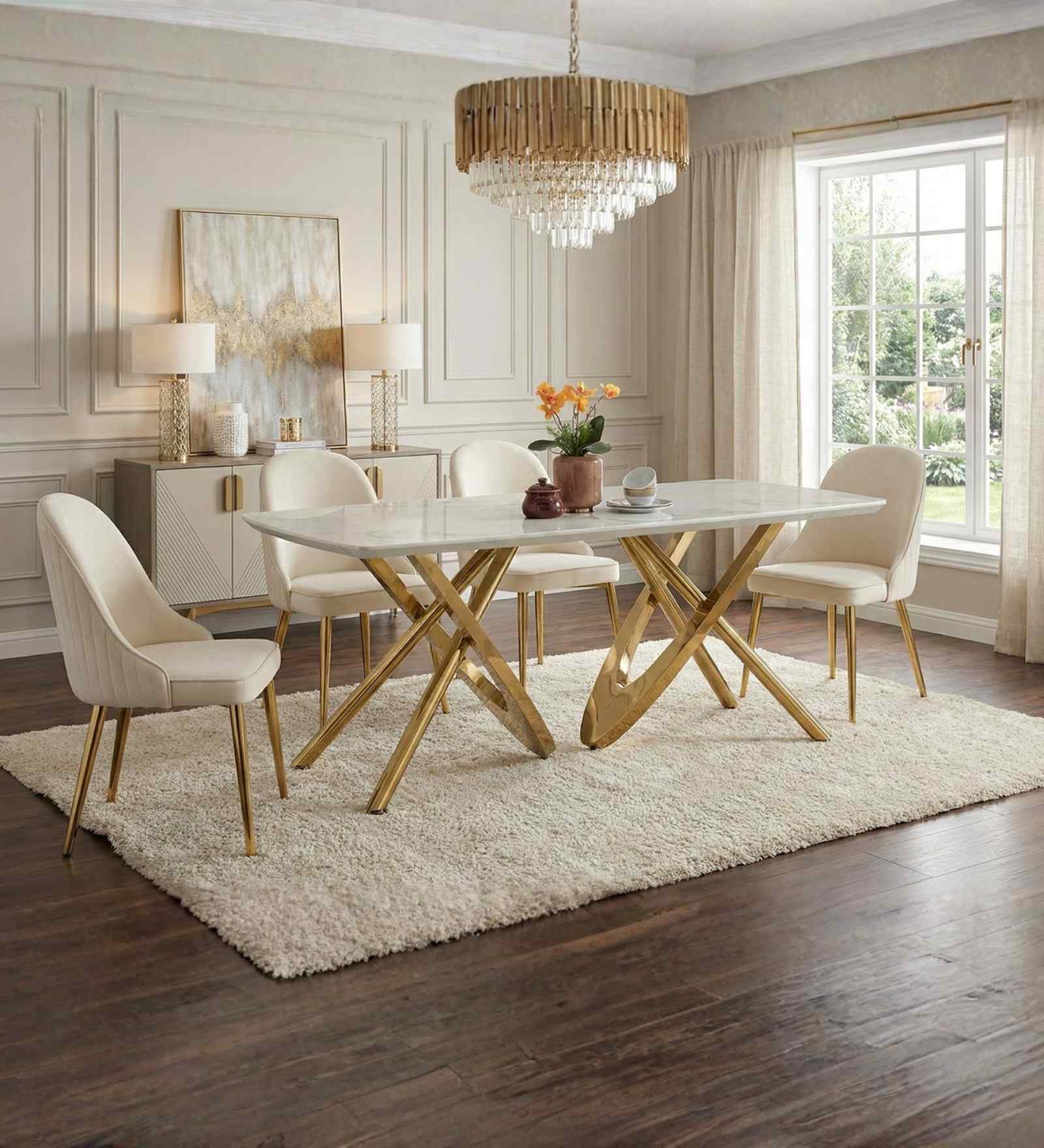 Romania Italian Marble 6 Seater Dining Table In White Finish