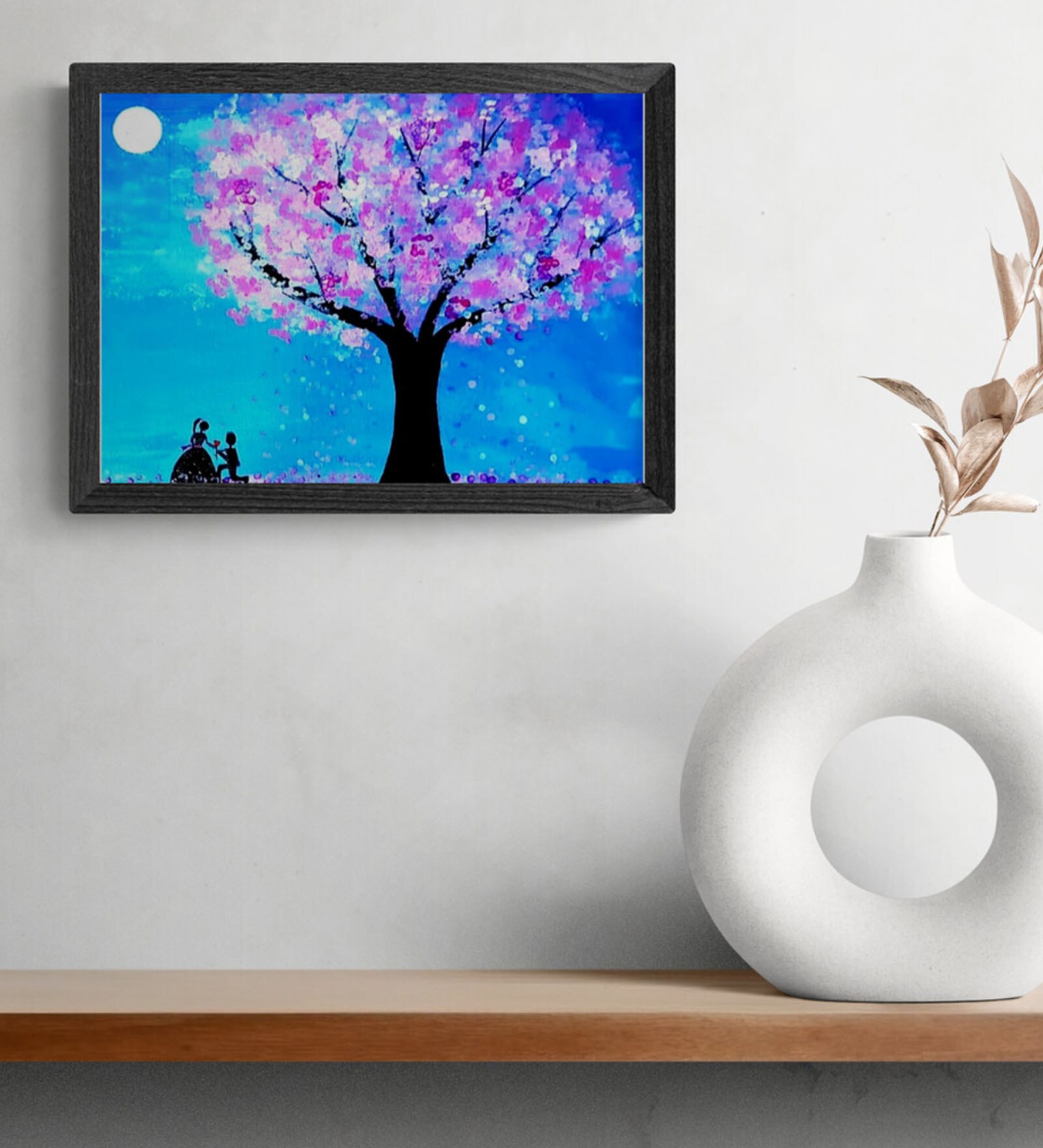 Romantic Couple Under Cheery Blossom Tree Handmade Acrylic Paint On Canvas Unframed