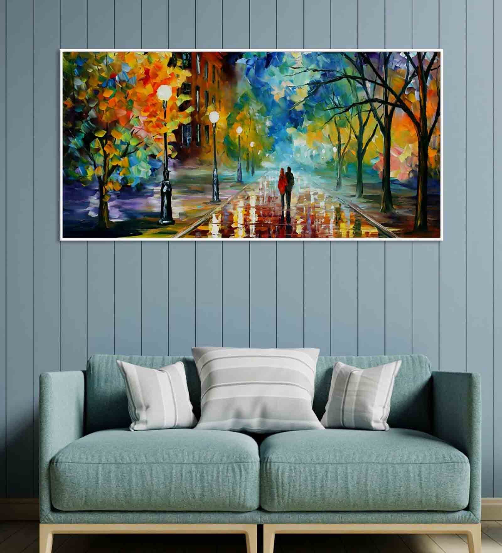 Buy Romantic Lovers Multicolor Canvas Framed People and Places Art ...