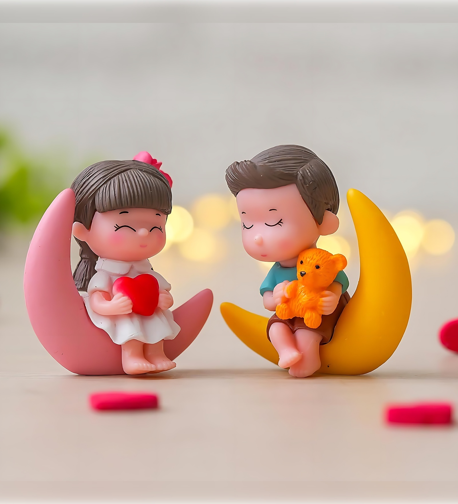 Romantic Couple Miniature On Moon Showpiece Valentine Gift