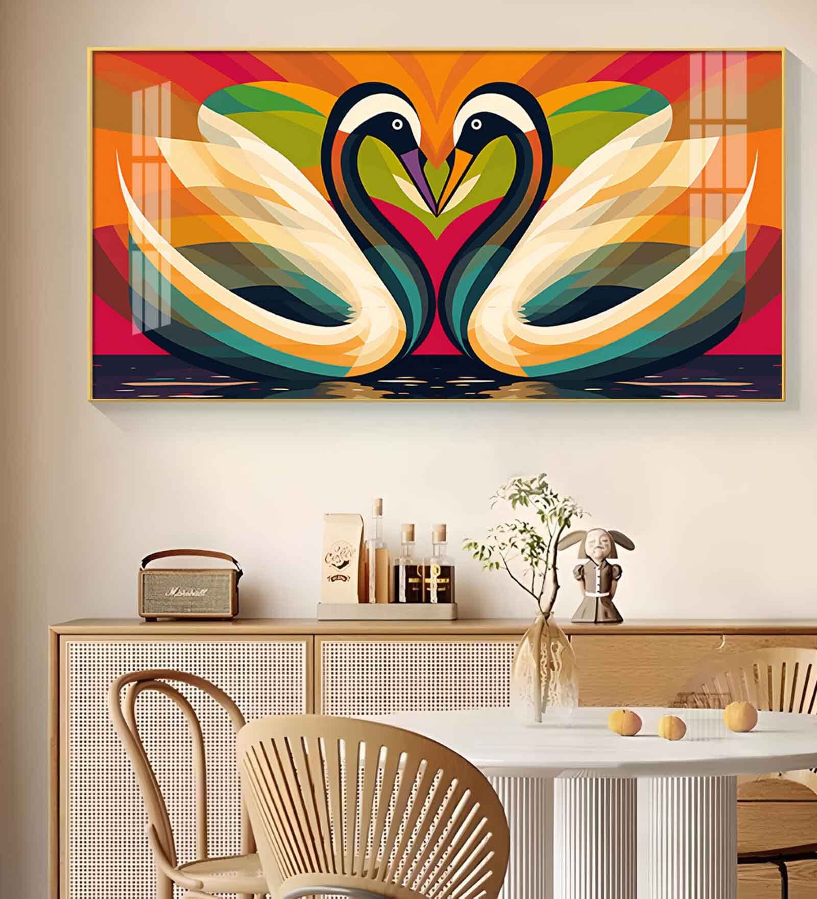 Romantic Swanscape Glass Finish Horizontal Wall Art