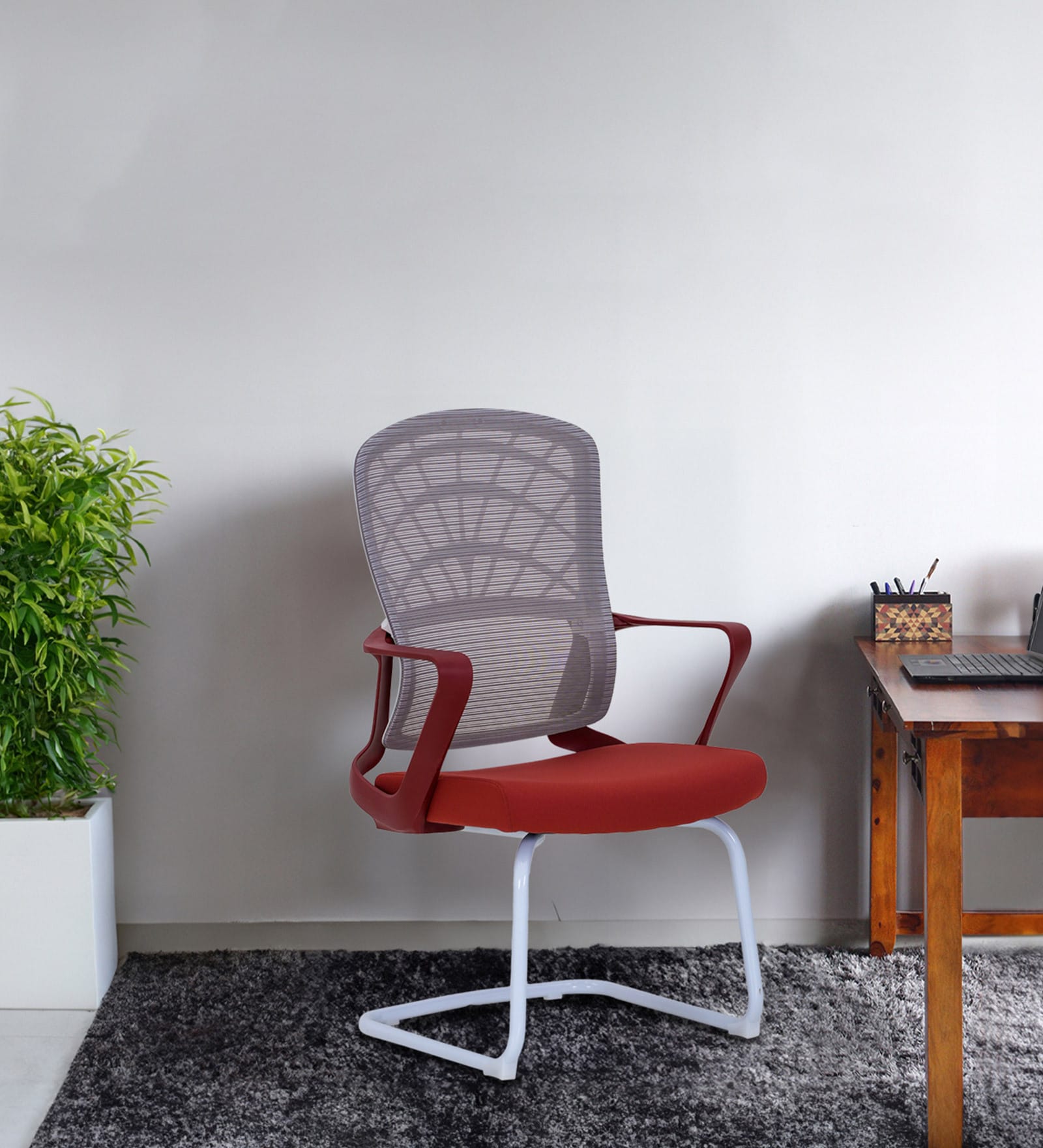 Rome Breathable Guest Chair in Red & Grey Colour