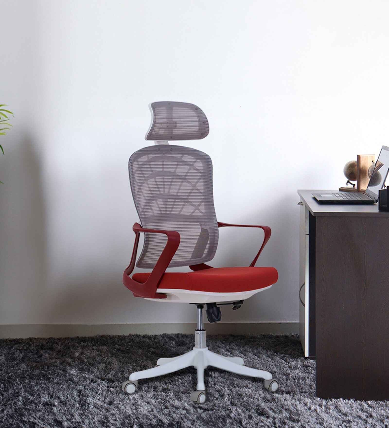 Rome Breathable Mesh Ergonomic Chair in Red & Grey Colour Rome Breathable Mesh Ergonomic Chair in Red & Grey Colour