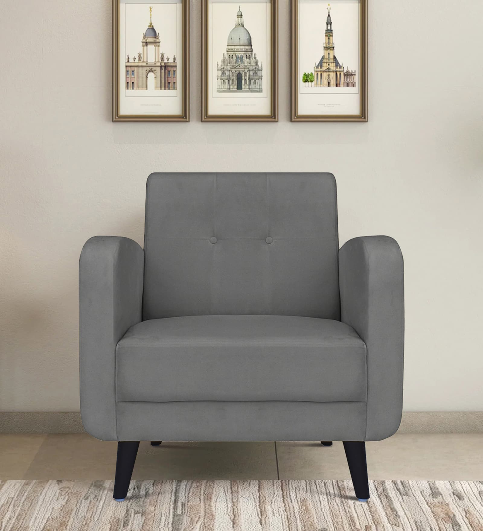 Rome Velvet 1 Seater Sofa in Grey Colour