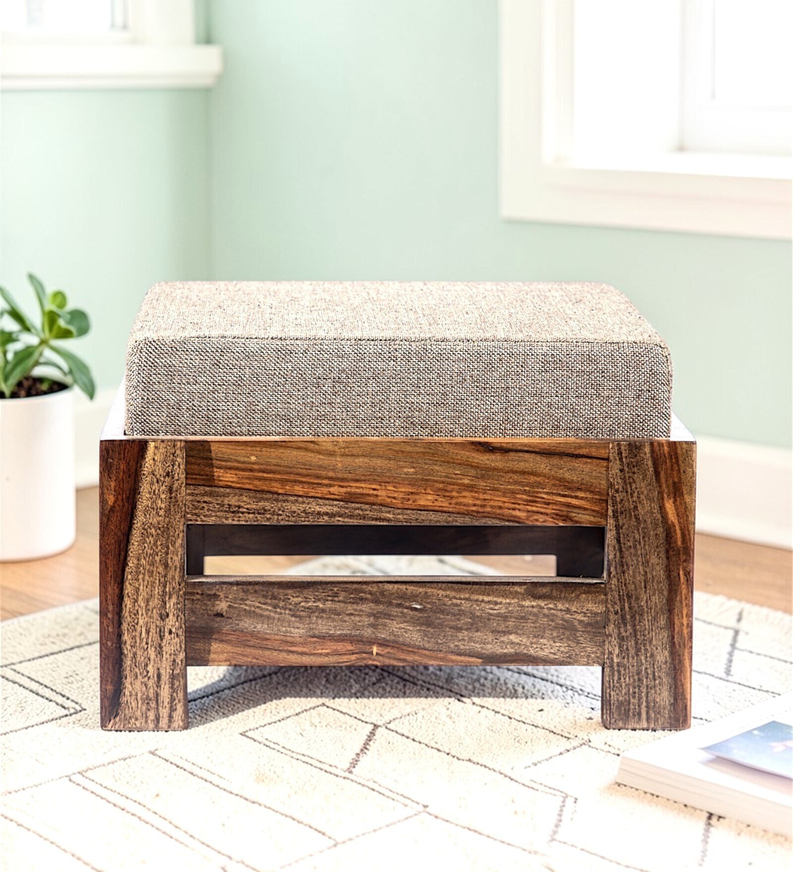 Romie Foot Stool in Teak Finish