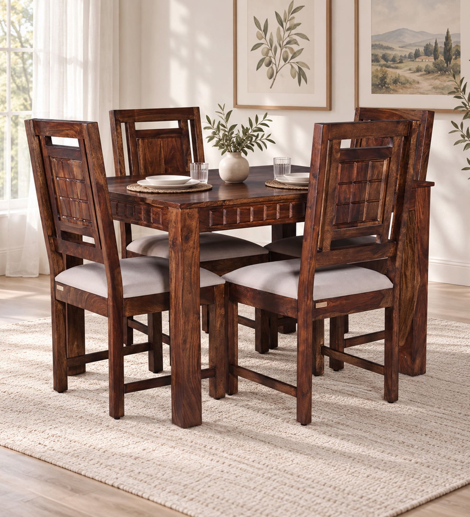 Romilly Sheesham wood 4 Seater Dining Set In Provincial Teak Finish Romilly Sheesham wood 4 Seater Dining Set In Provincial Teak Finish