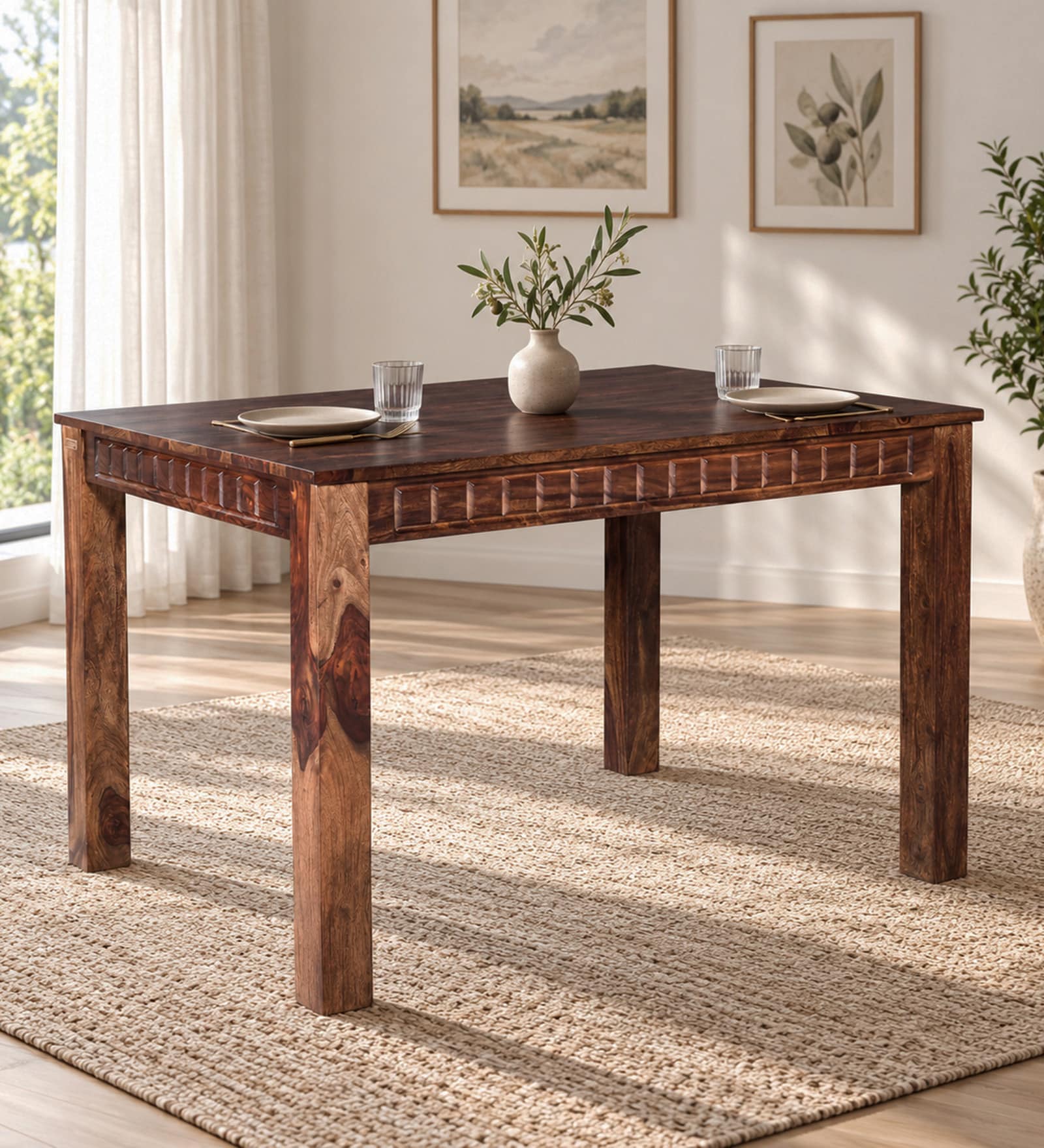 Romilly Sheesham wood 4 Seater Dining Table In Provincial Teak Finish
