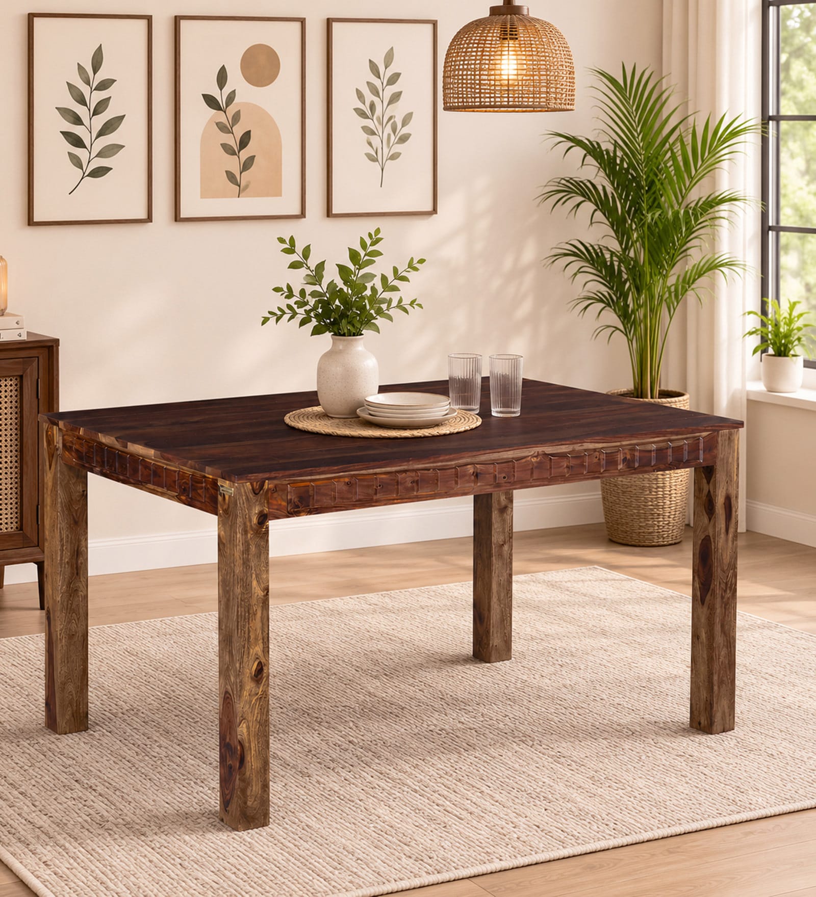 Romilly Sheesham wood 6 Seater Dining Table In Provincial Teak Finish Romilly Sheesham wood 6 Seater Dining Table In Provincial Teak Finish