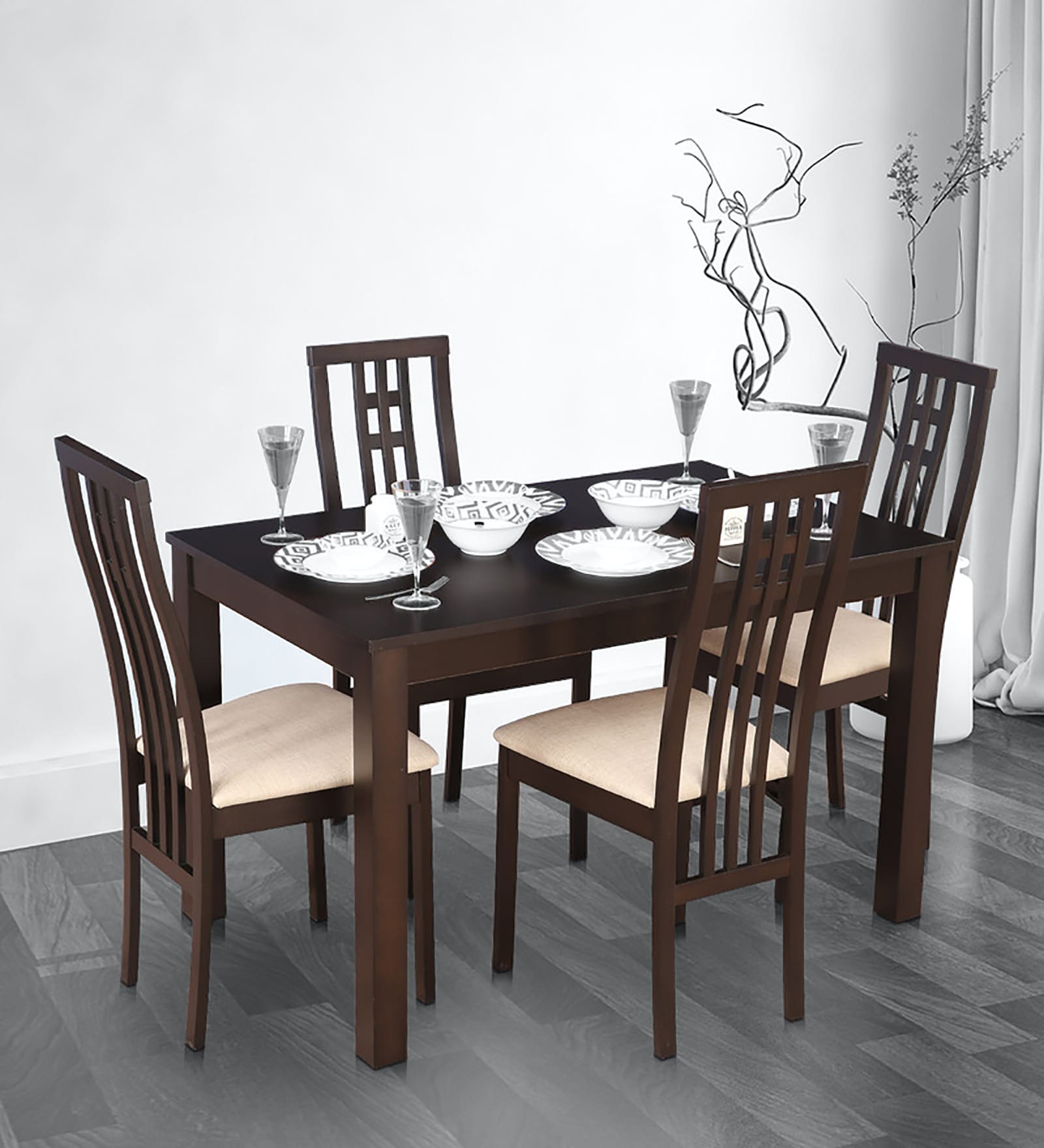 Ronald 4 Seater Dining Set in Cappuccino Finish