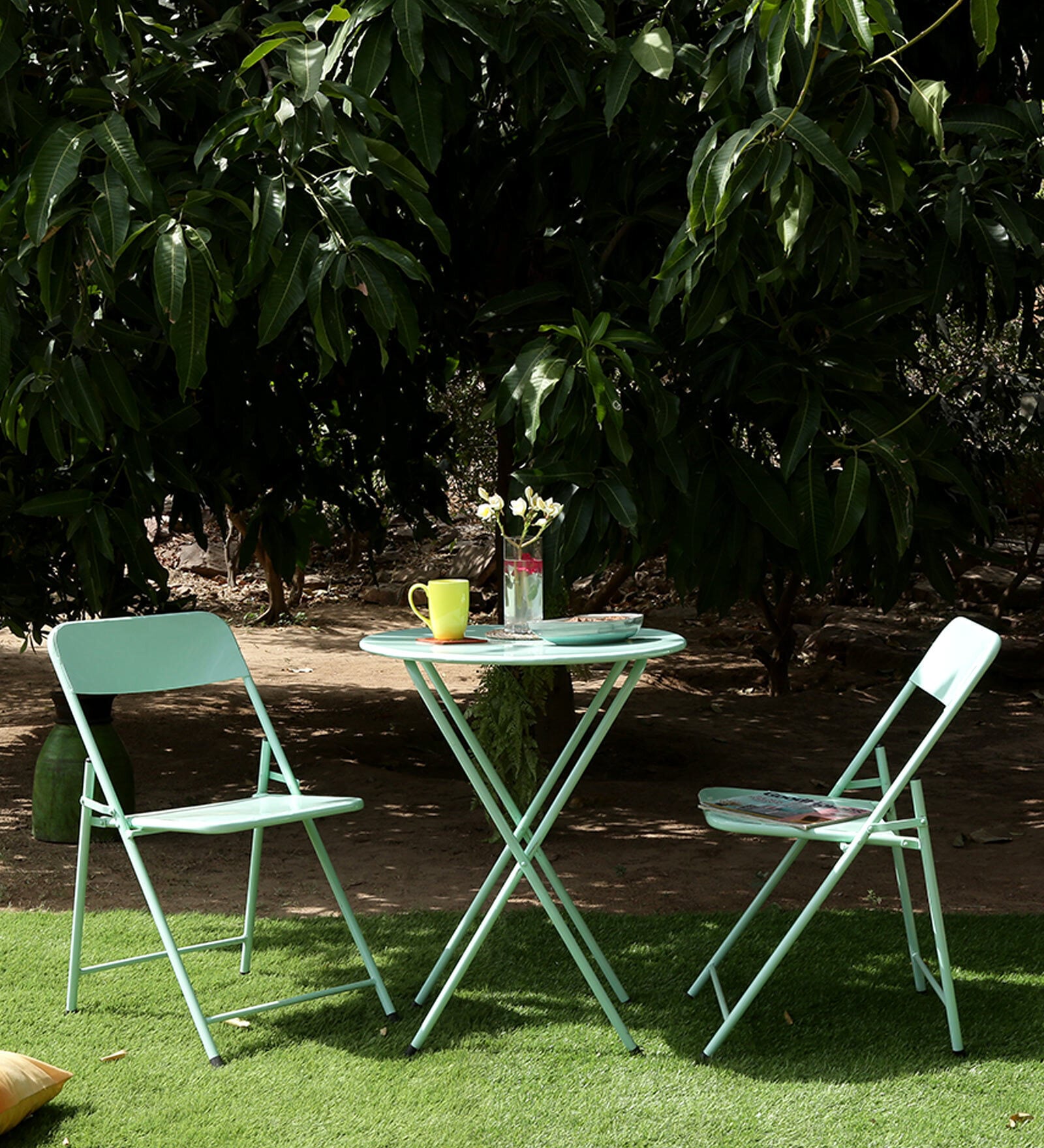 Ronda Metal Outdoor Table Set with 2 Chairs in Green Colour