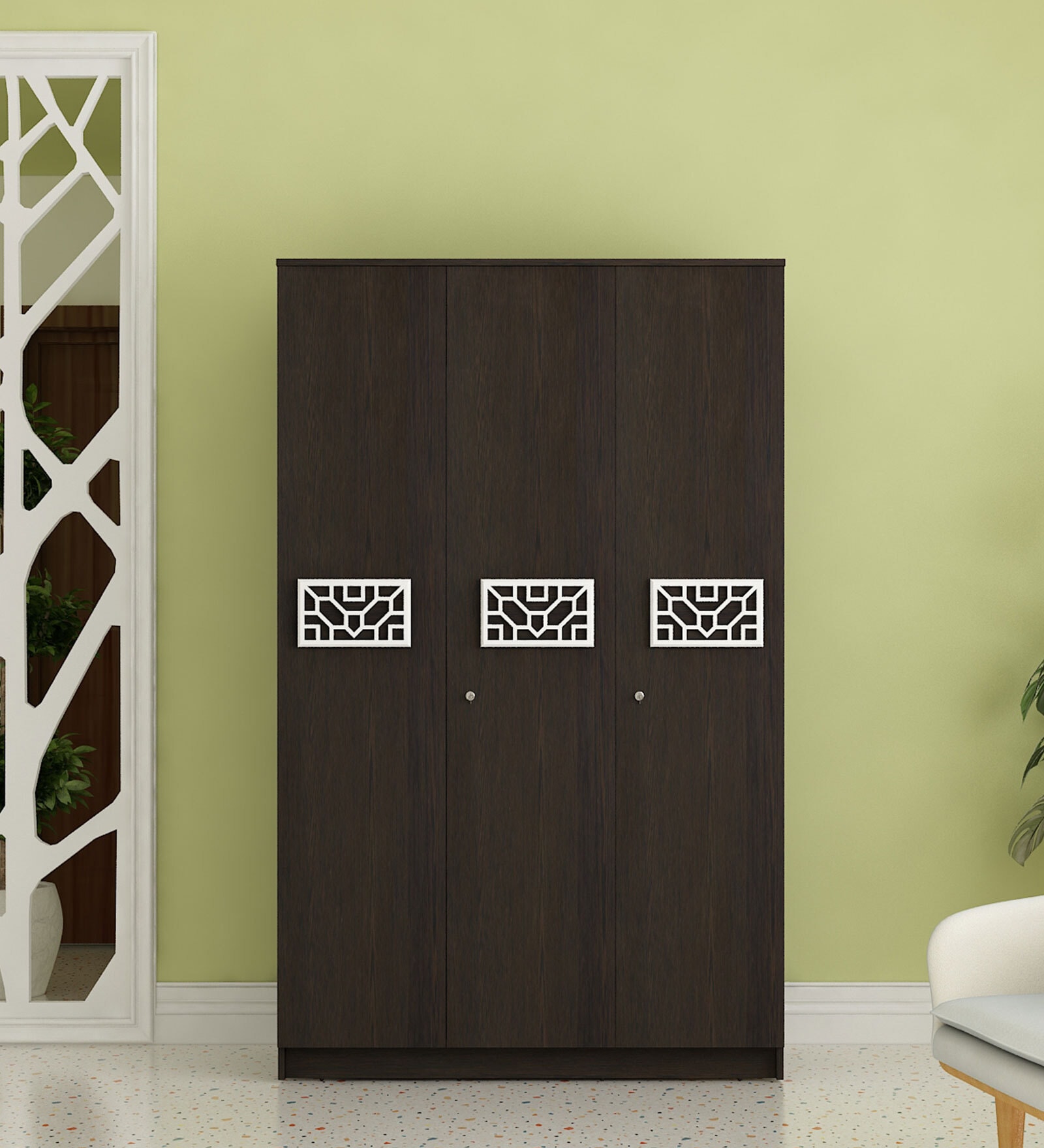 Root 3 Door Wardrobe in Dark Wenge Colour