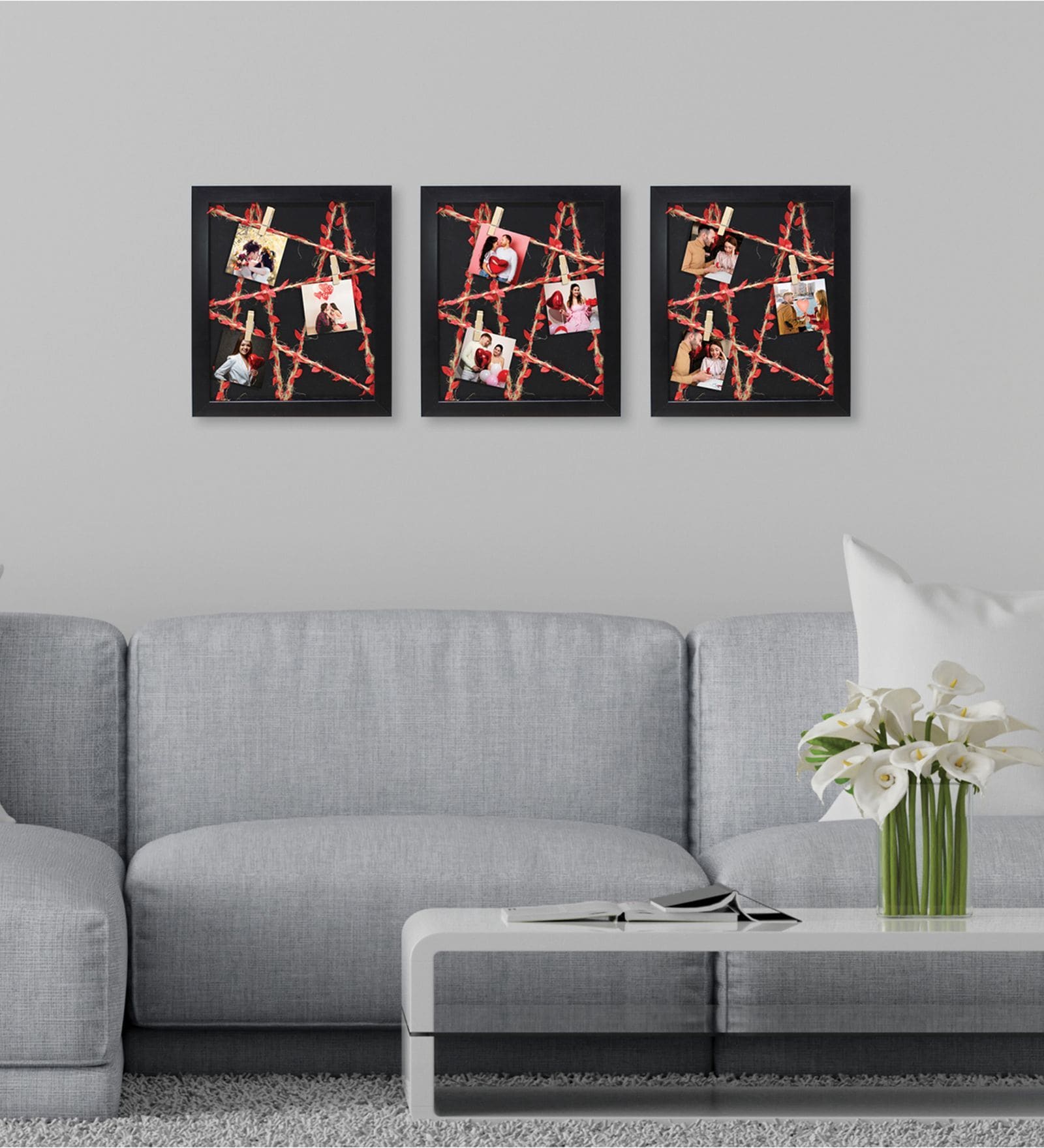 9 Wooden Black Paper Rope Wall Hanging Clip Photo Frames