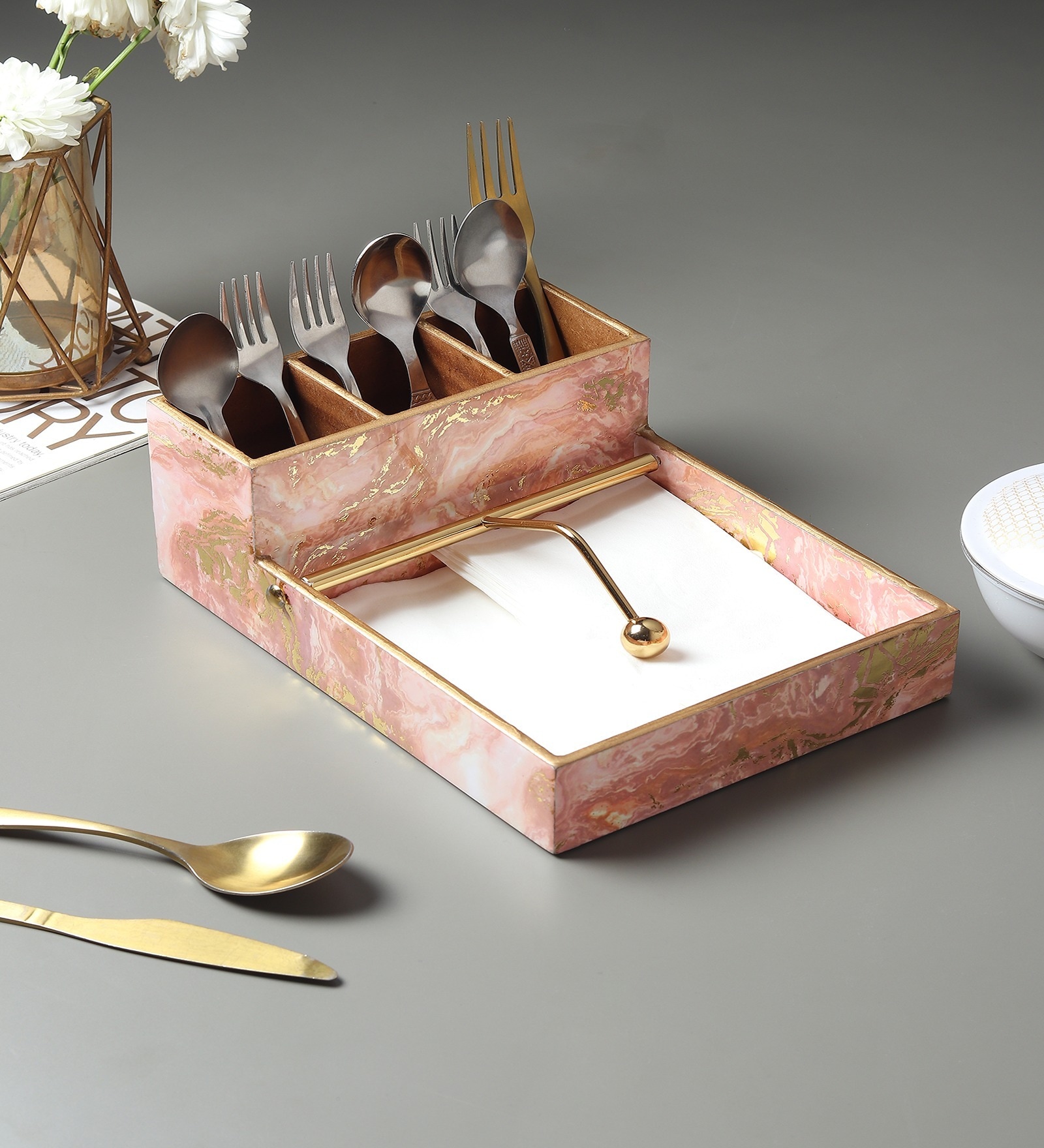 Rosa Perlino Cutlery and Tissue Holder
