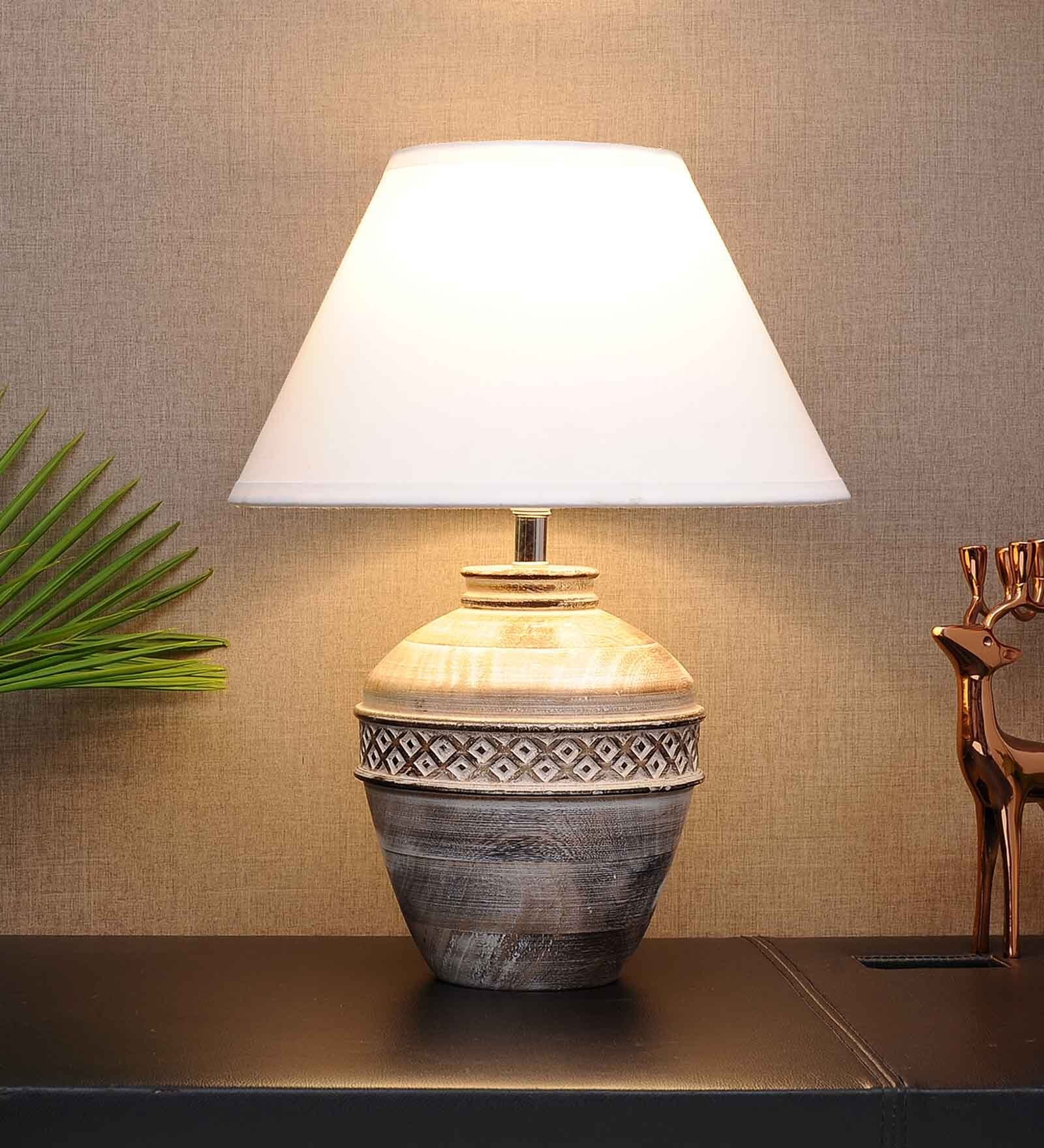 Rosabelle White Cotton Shade Table Lamp With Distress White Base