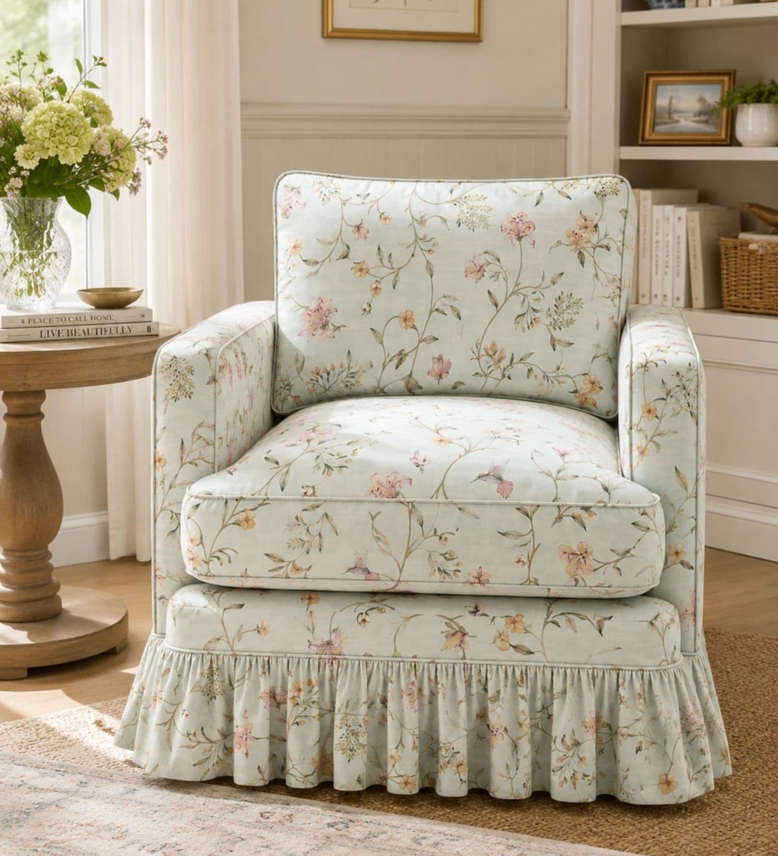 Rosamira 1 Seater Sofa With Teak Wood  And Suede Printed Fabric
