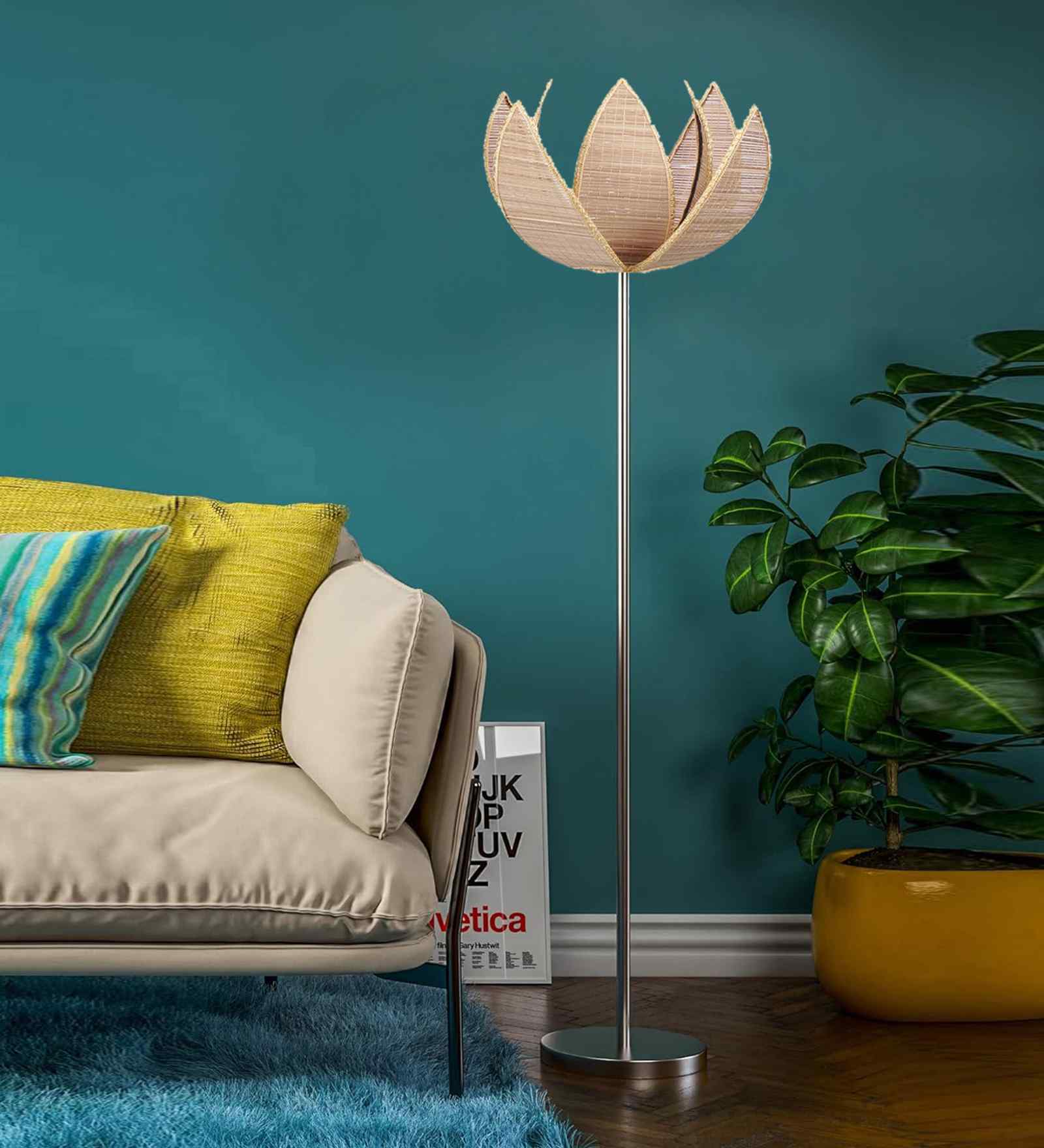 Rose Bamboo Shade Floor Lamp Steel Base