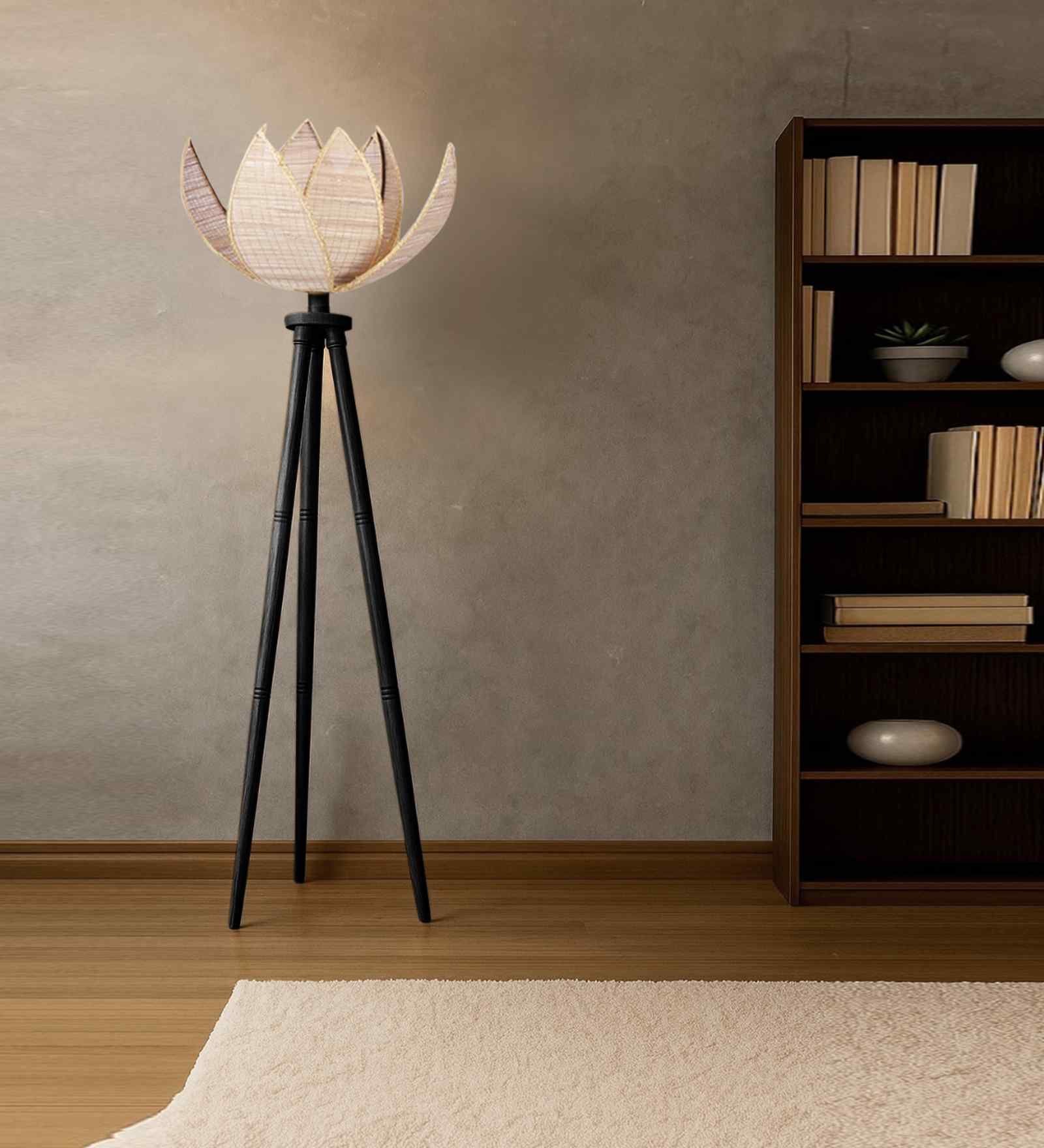 Rose Bamboo Shade Wooden Floor Lamp