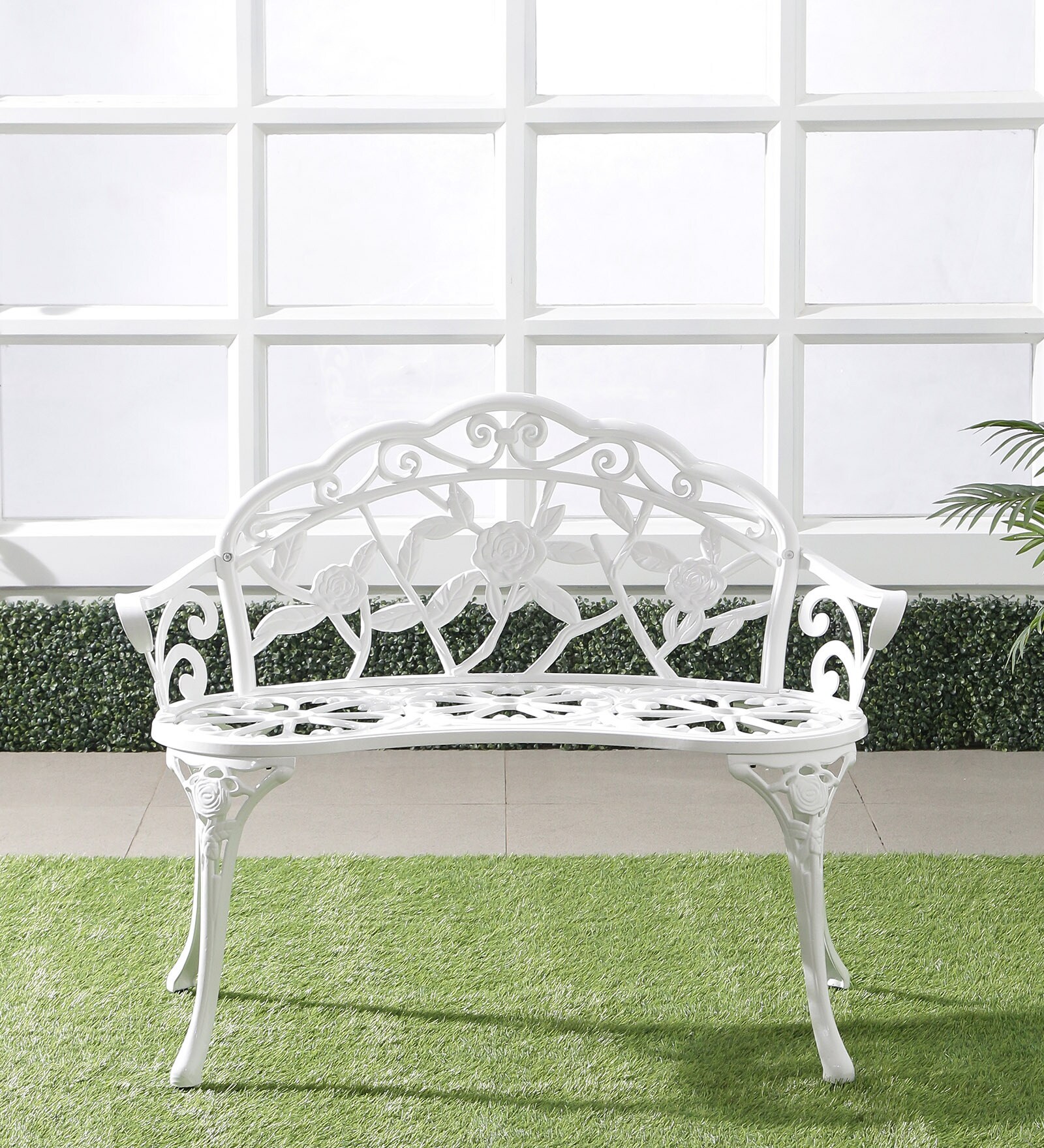 Rose Metal Bench in White Colour