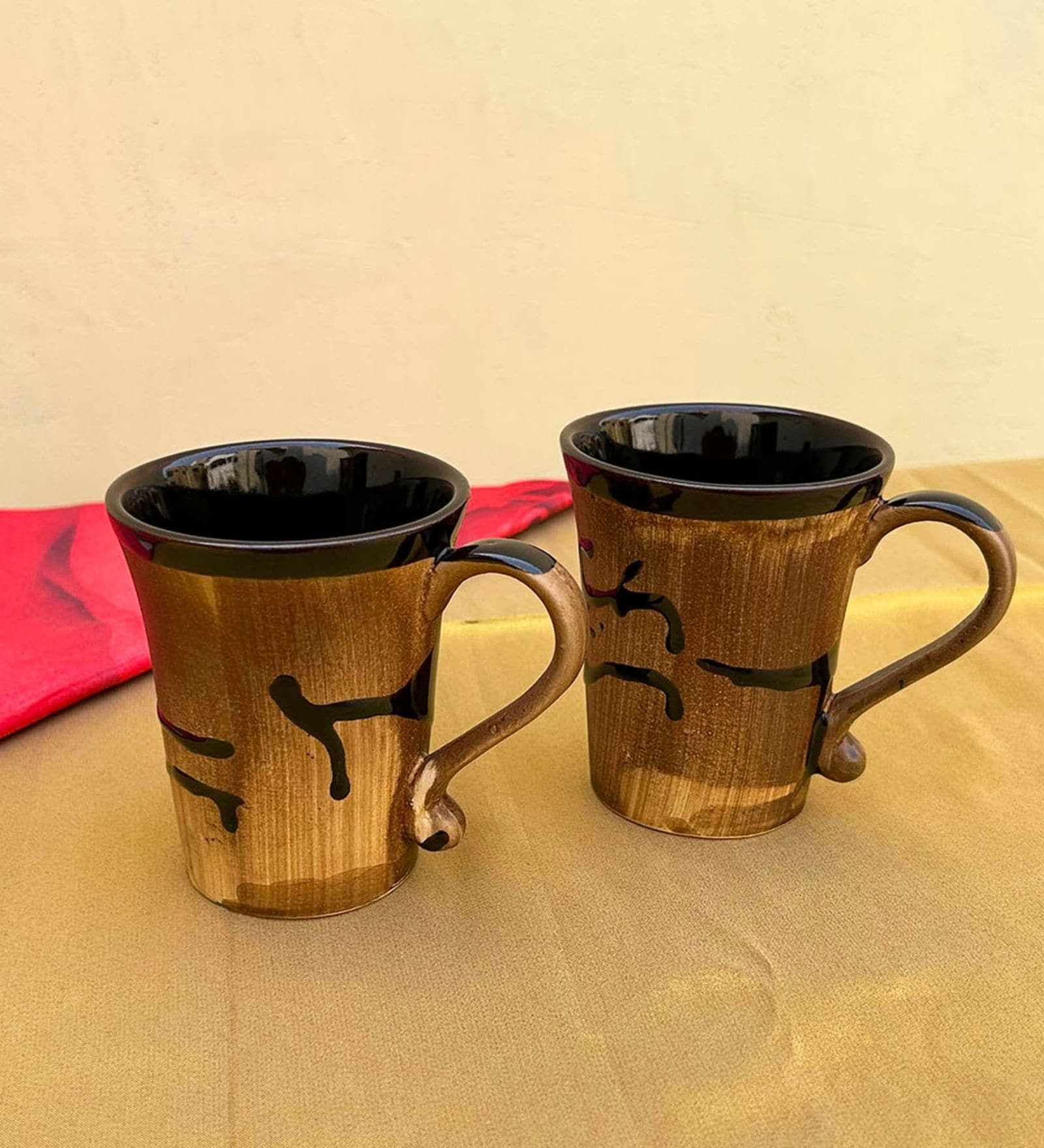 Rose Black & Brown Ceramic  Tea Cups