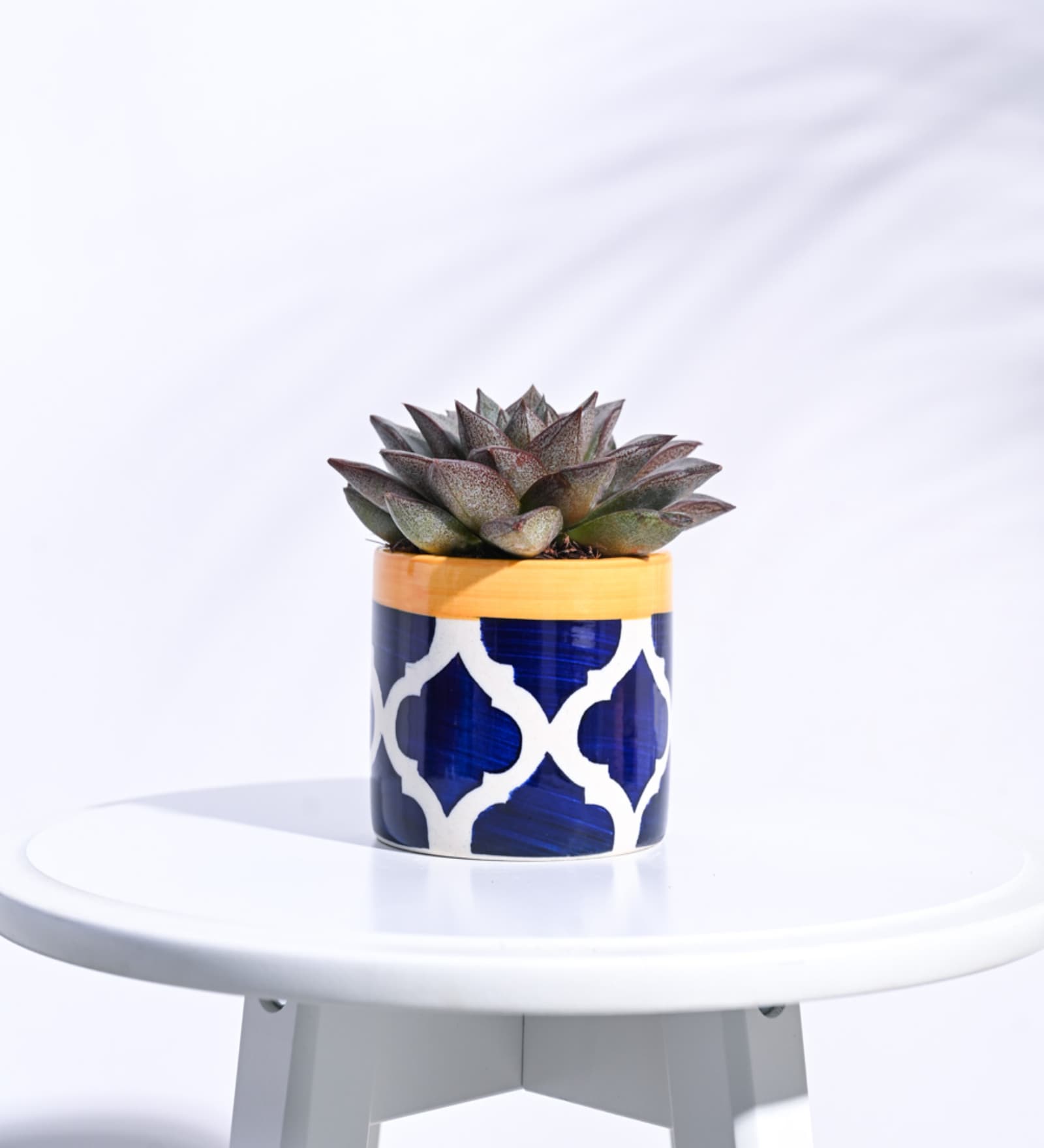 Rose Blue Ceramic Pipe Shape Desk Pot