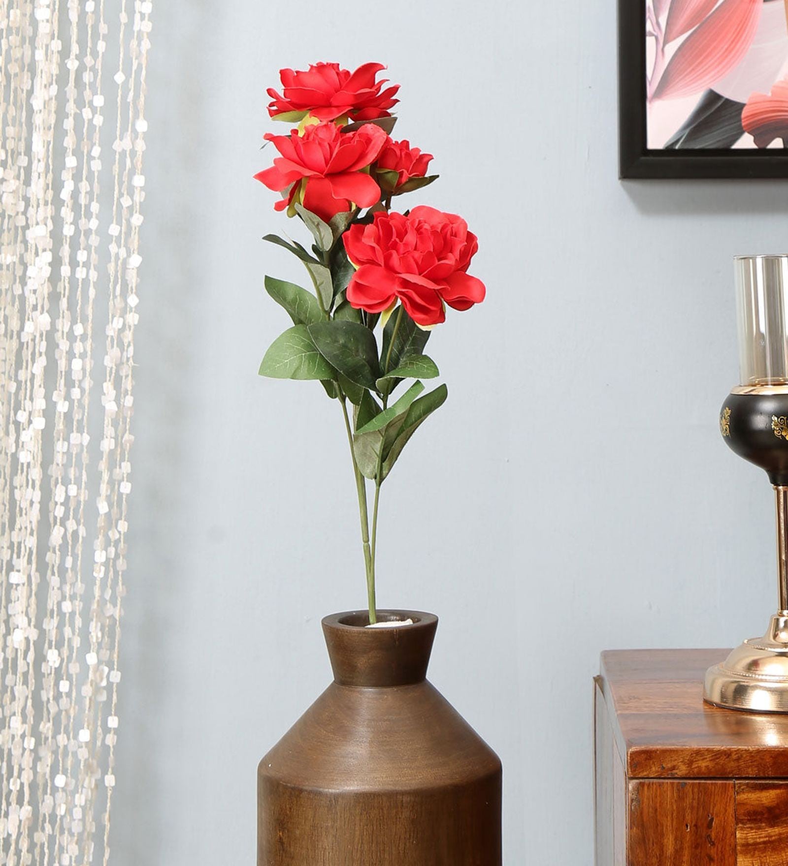 Rose Bush Red Cloth & Metal Artificial Flowers