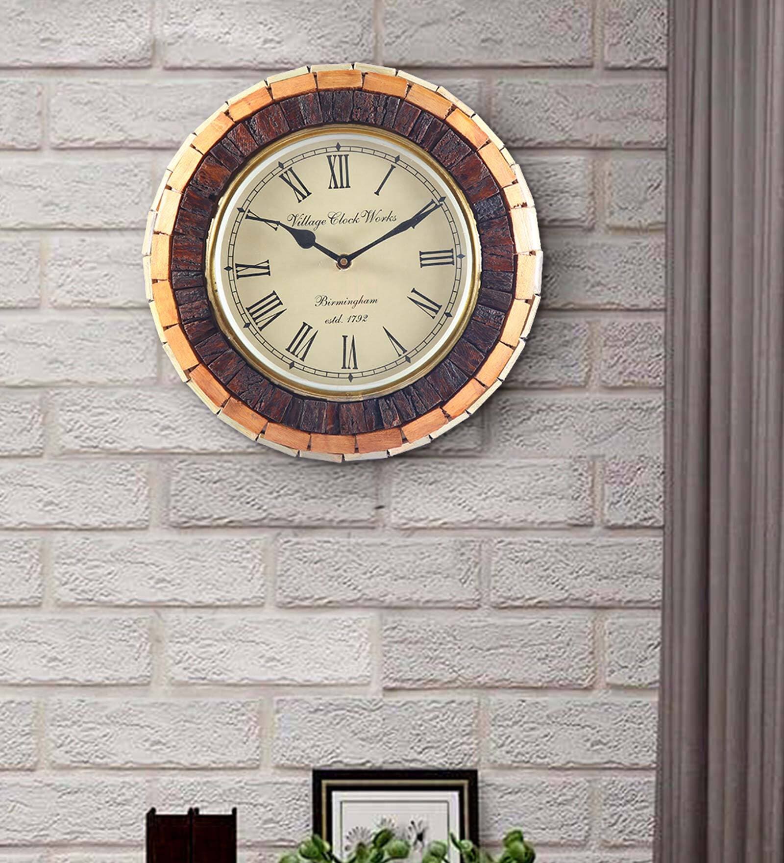 Rose Gold & Brown Wooden Wall Clock