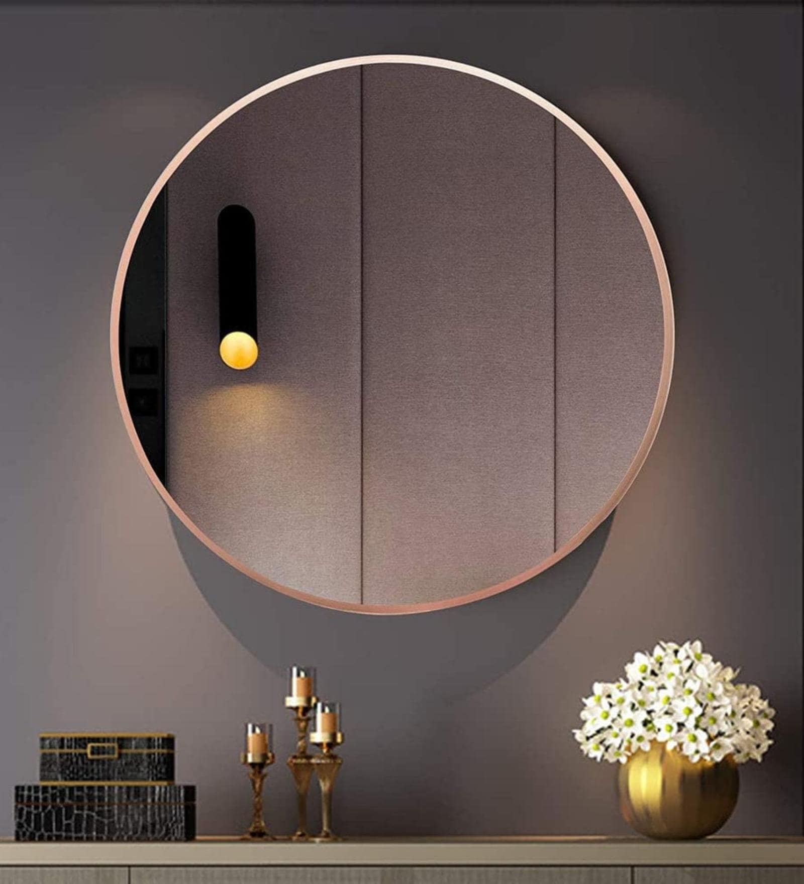 32 Inch RoseGold Round Mirror in Steel Frame