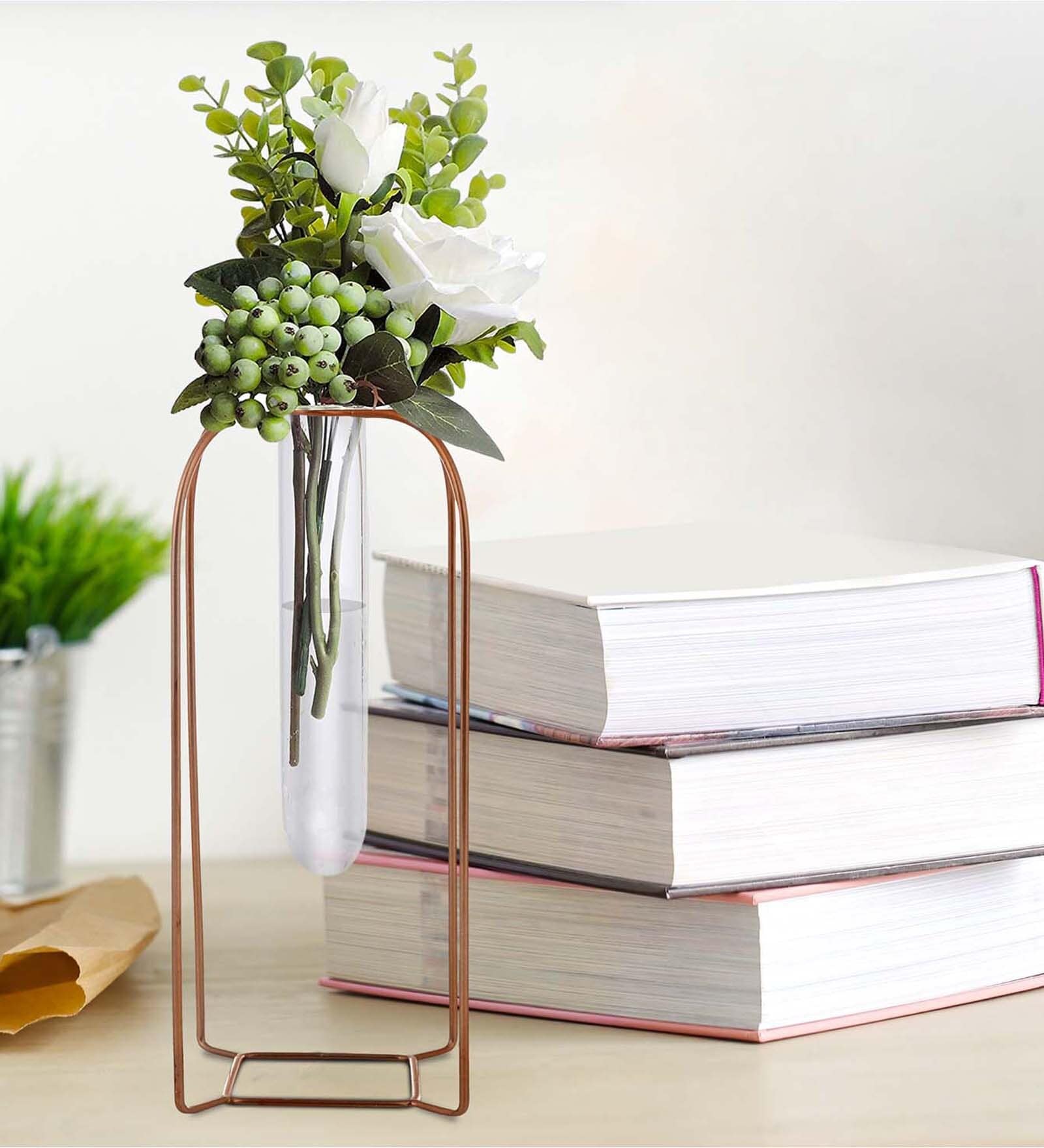 Rose Gold Color Vertical Shaped Vase With Test Tube