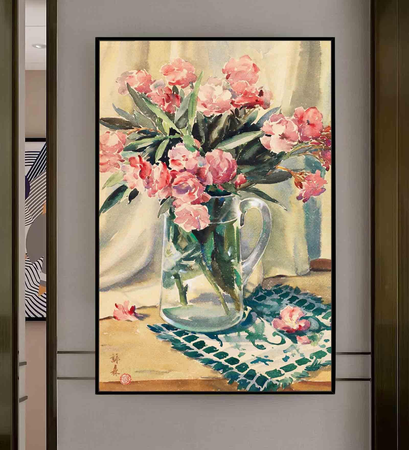 Rose Multicolour Engineered Wood Framed Canvas Wall Painting