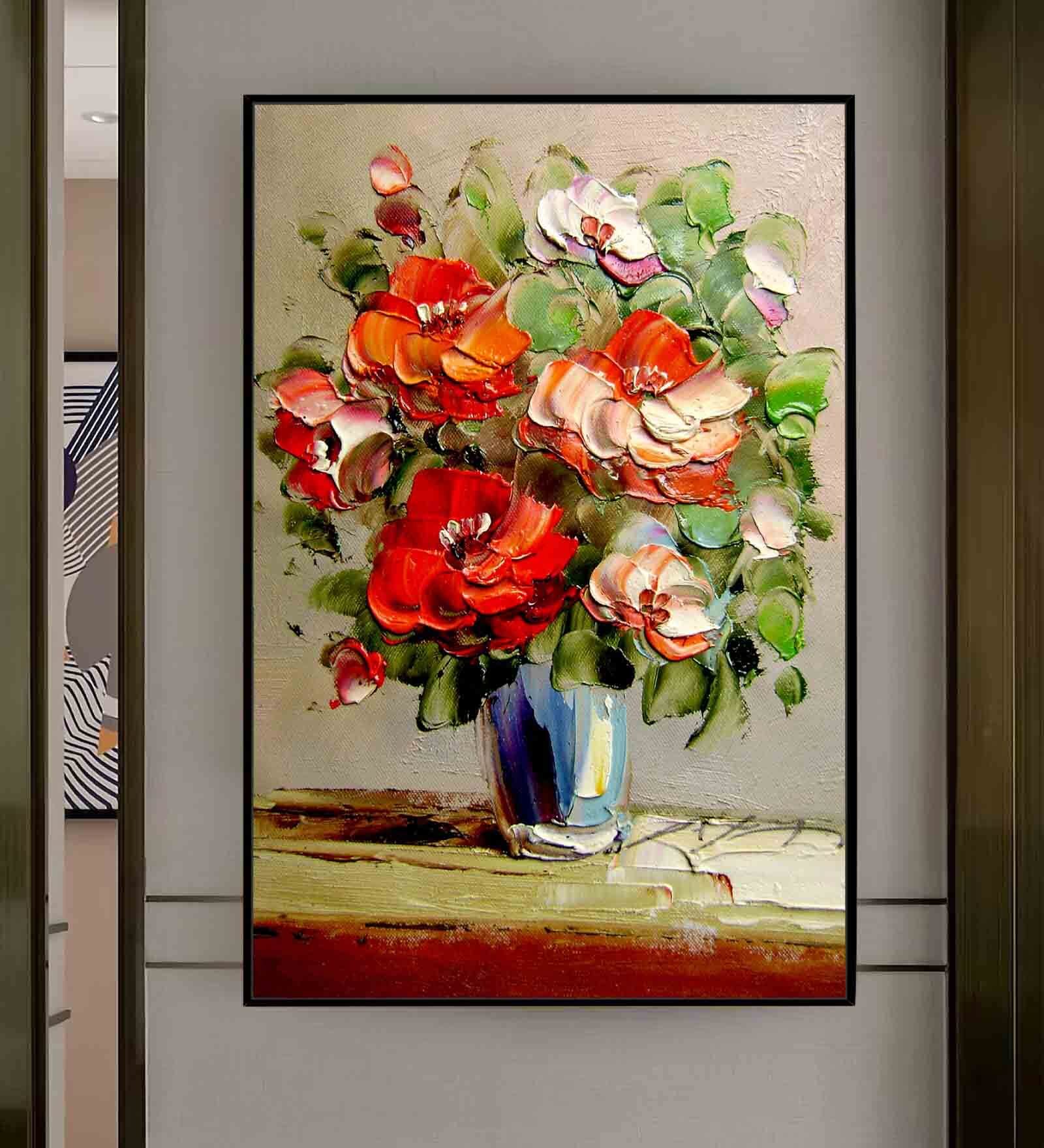 Rose Multicolour Engineered Wood Framed Canvas Wall Painting