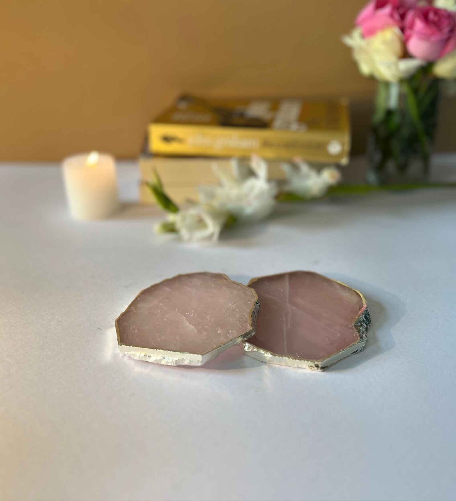Pink Stone Set of 2 Table Coasters