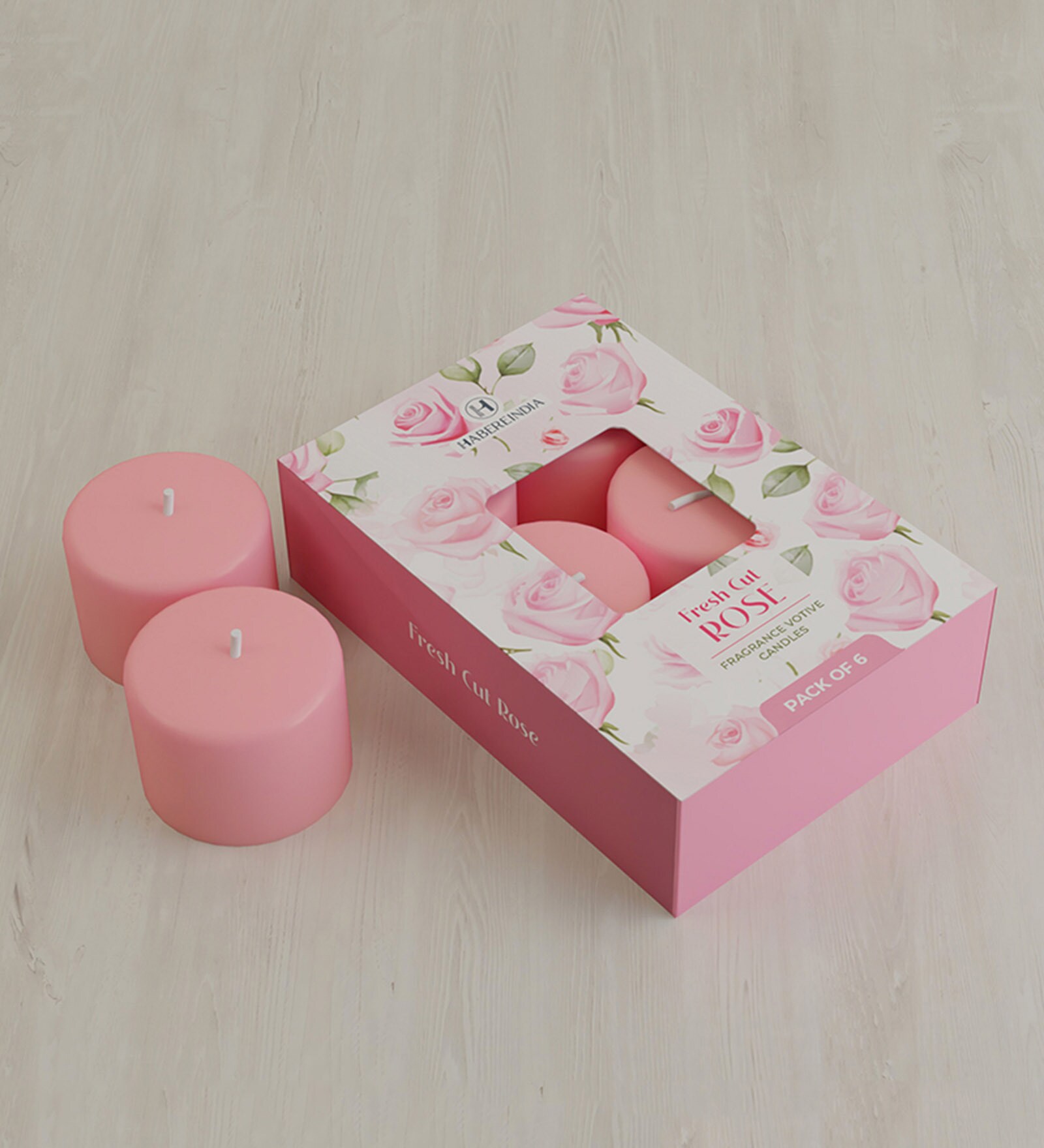 Set Of 6 Pink Wax Rose Scented Candle For Relaxation And Gifting