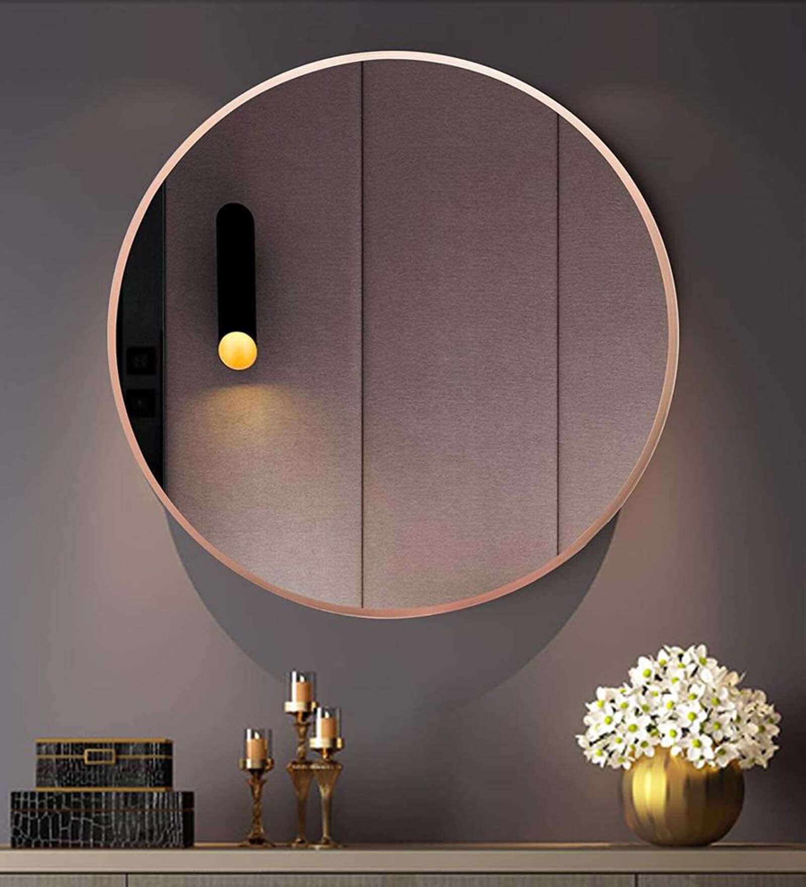 24 Inch RoseGold Round Mirror in Steel Frame