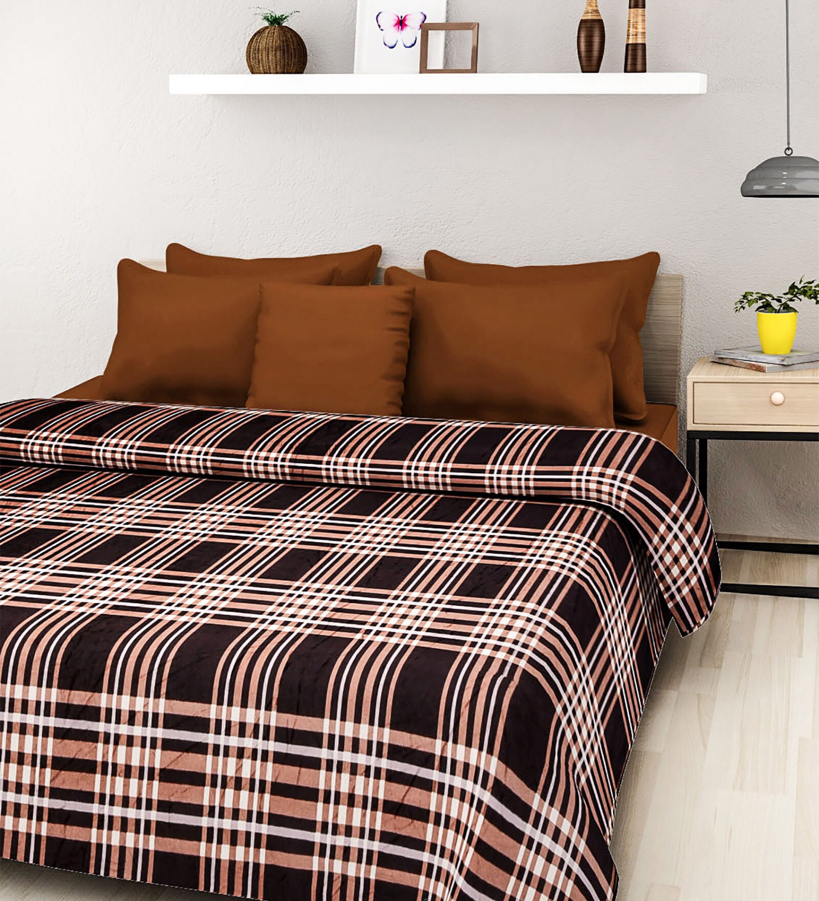 Buy Rosepetal Light & Dark Brown Acrylic Checks 95 x 85 Inch Double Bed