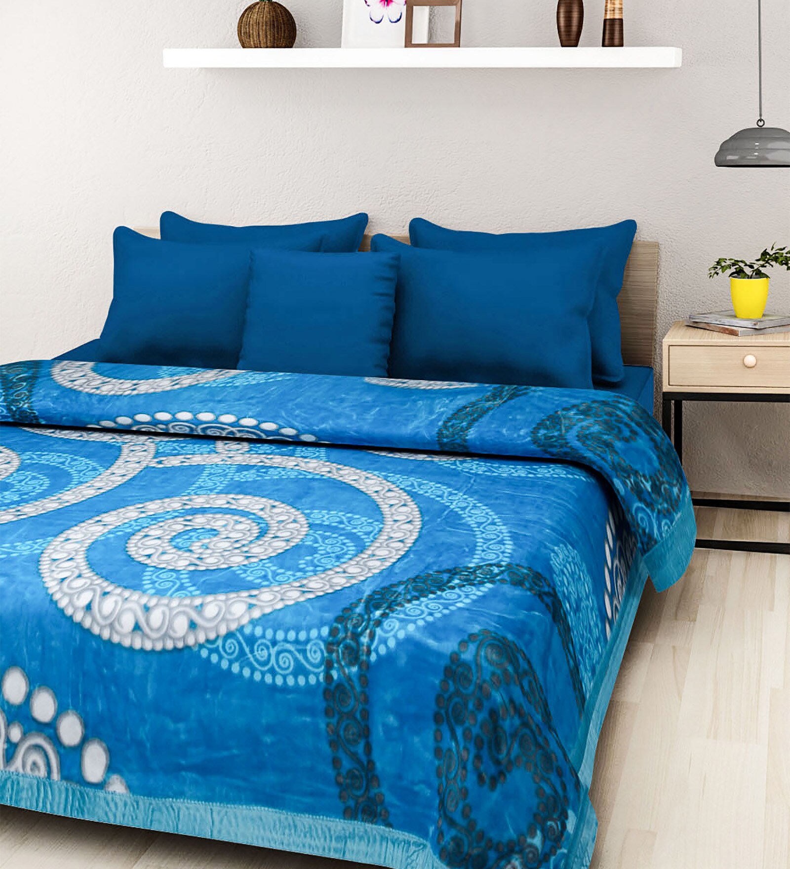 Buy Rosepetal Blue Acrylic Abstract 95 x 82 Inch Double Bed Blanket