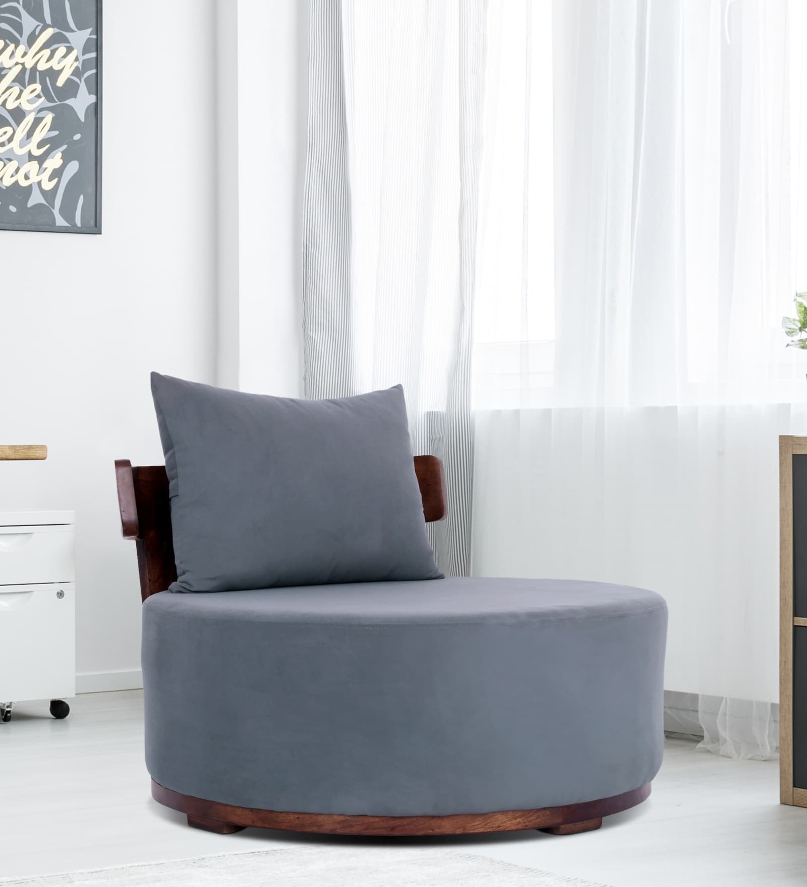 Rosseate Sheesham Wood Slipper Chair In Grey Color Rosseate Sheesham Wood Slipper Chair In Grey Color