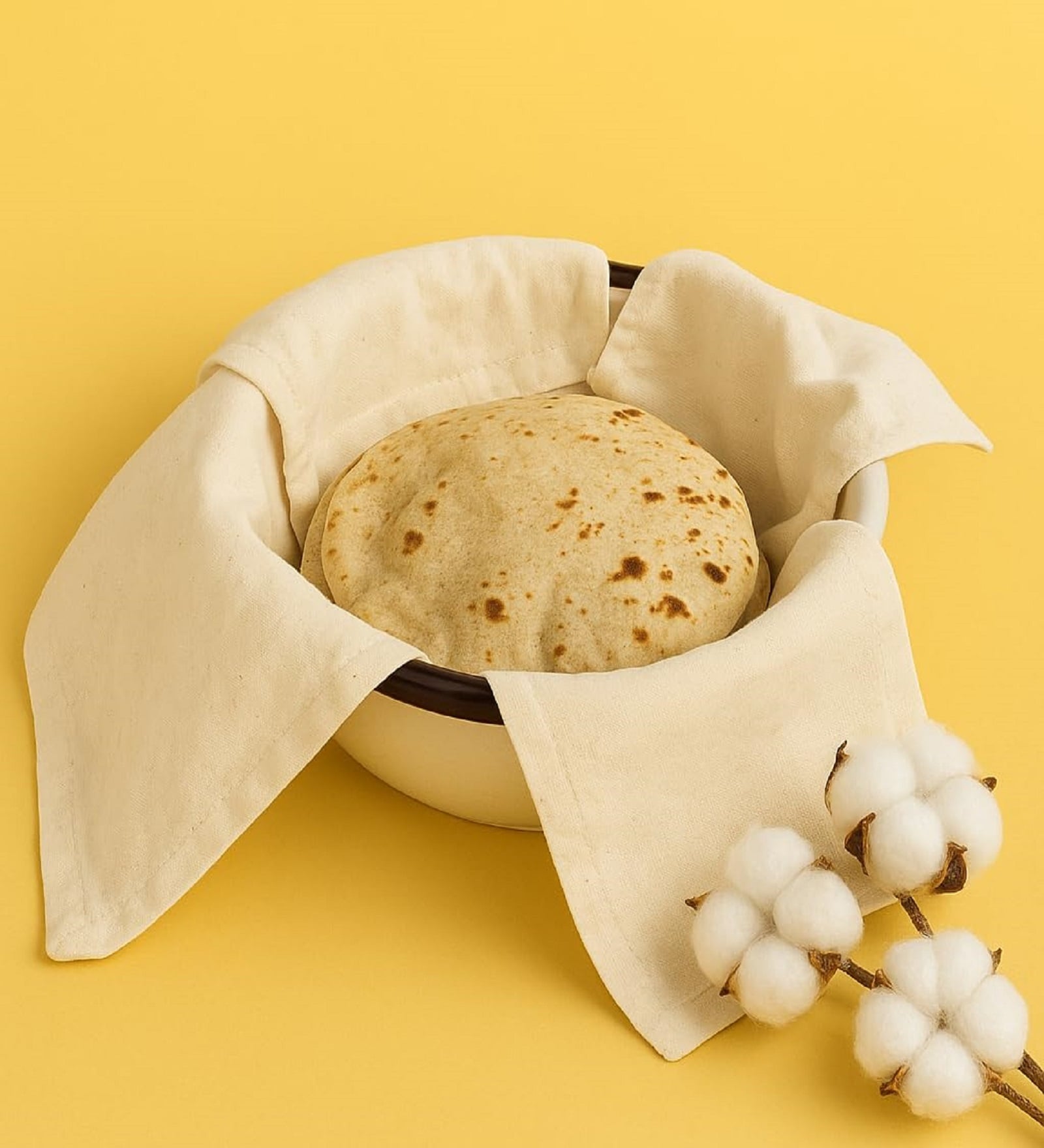 Roti Cloth/Chapati Cover, Cotton Double Layer Roti Wrap With Flaps