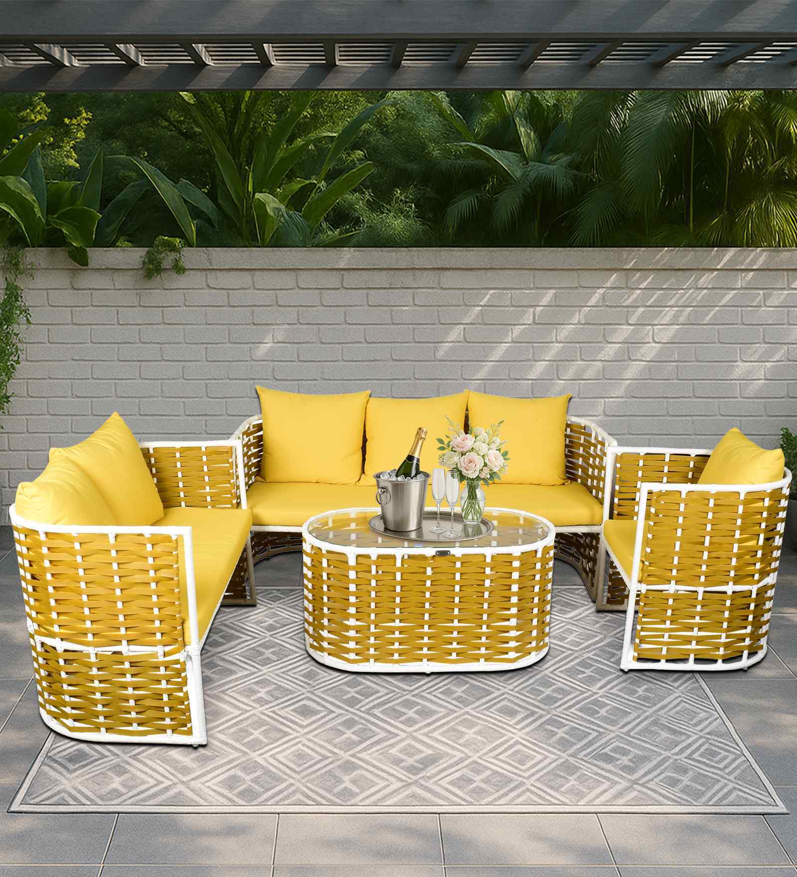 Rouen Wicker Sofa Set In Dual Tone White Finish