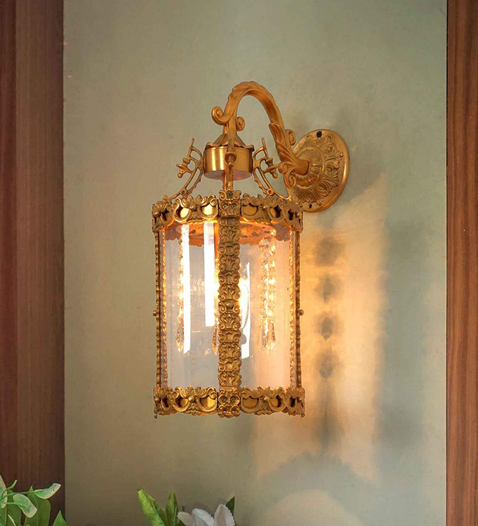 Round 17 Inch Cast Aluminium Single-Light Golden Lantern Hanging Wall Lamp
