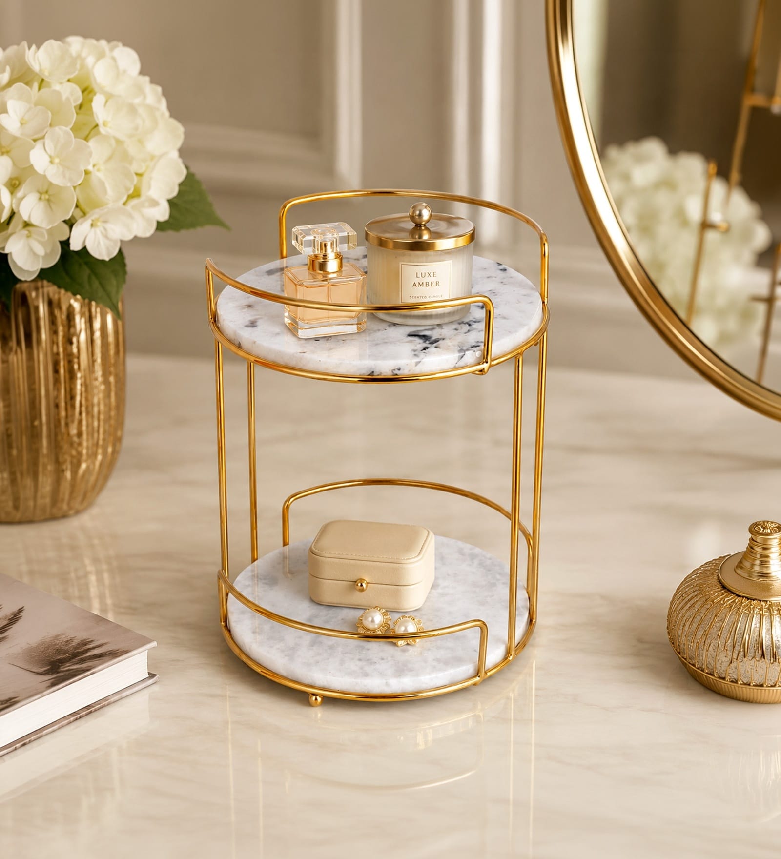 Gold Round 2 Tier Marble Stand