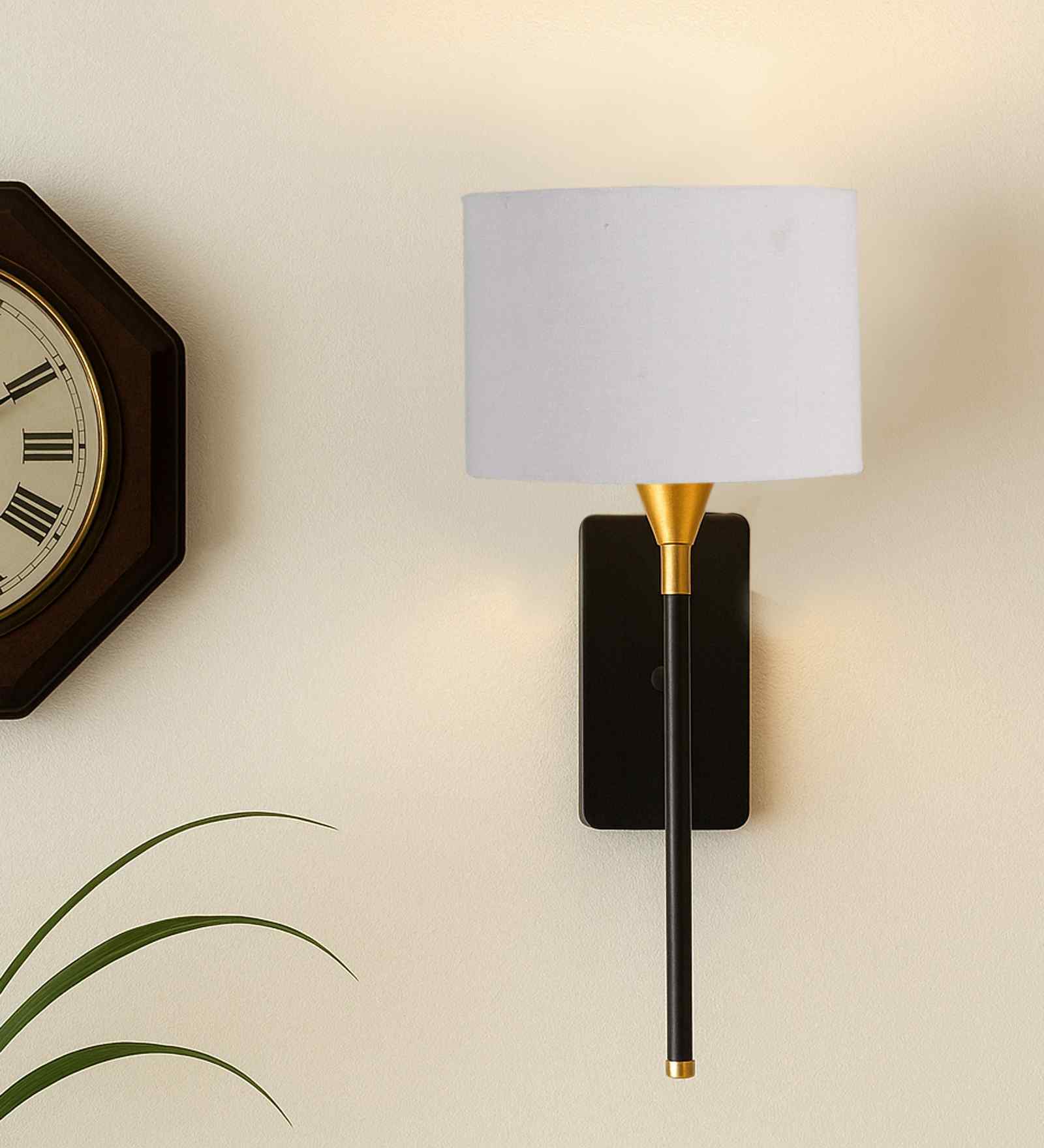 Round 7-Inch Drum Shade Wall Lamp | Premium Metal Base & Warm Light-Grey Cotton