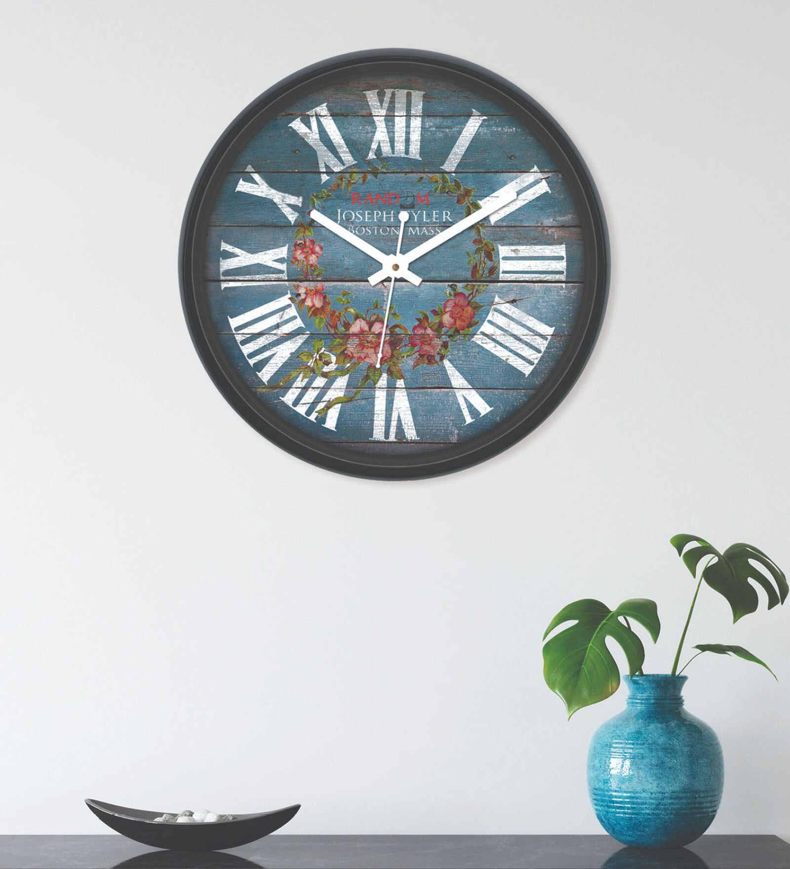 Round Analogue Blue Plastic Wall Clock