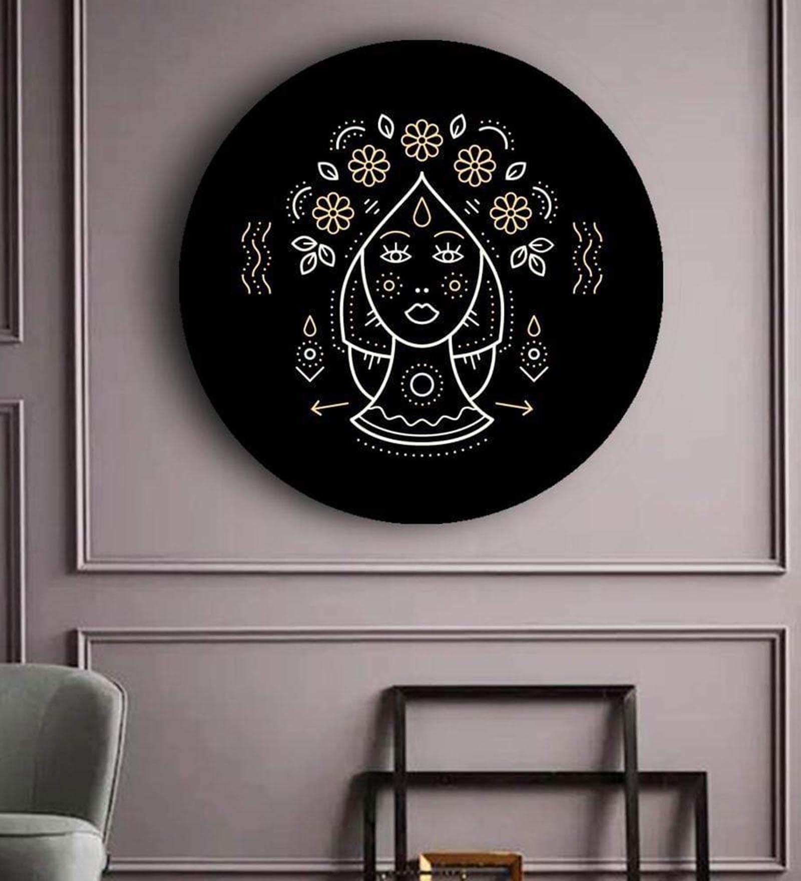 Round Black Black And Gold Zodiac Canvas Art Print