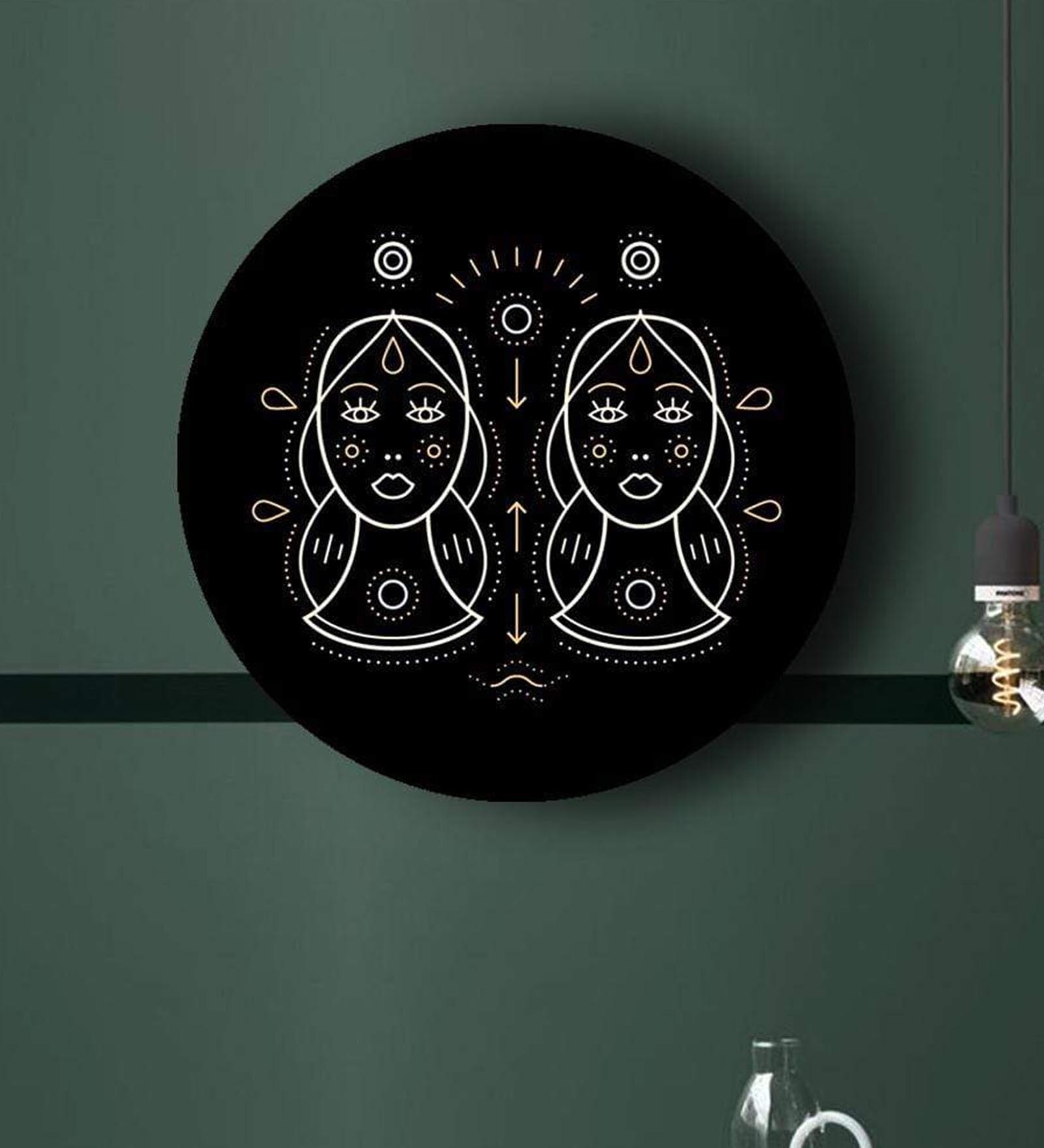 Round Black Black And Gold Zodiac Canvas Art Print