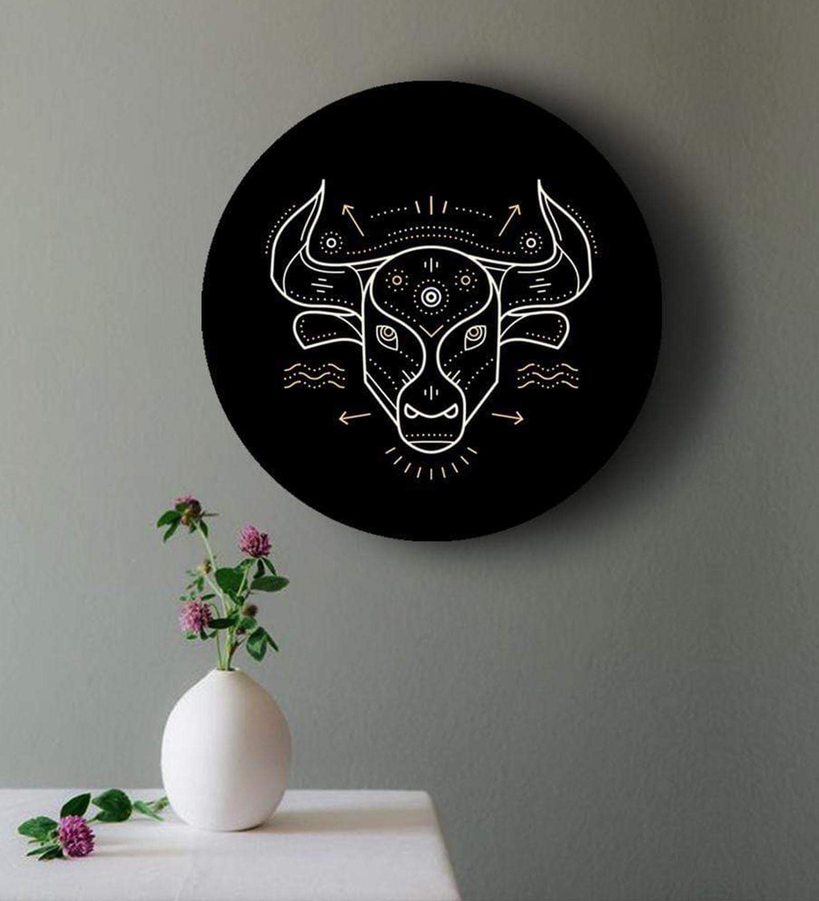Round Black Black And Gold Zodiac Canvas Art Print