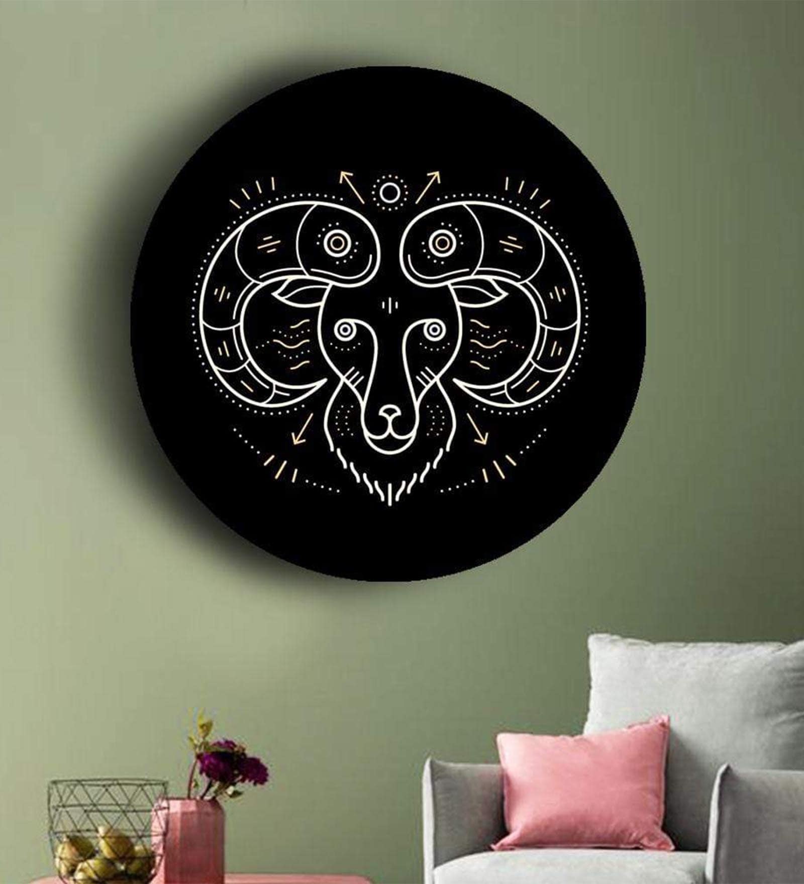 Round Black Black And Gold Zodiac Canvas Art Print