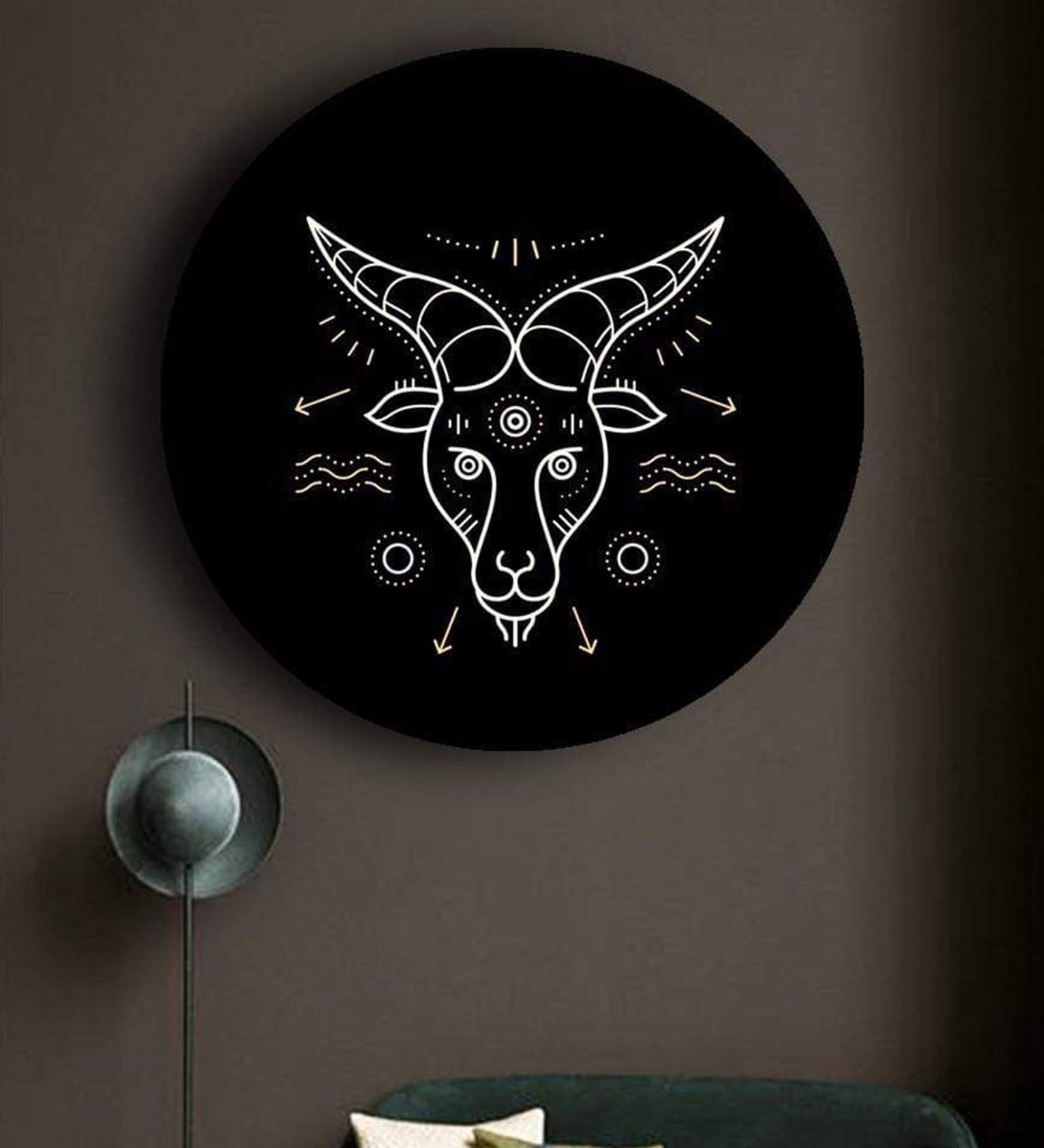 Round Black Black And Gold Zodiac Canvas Art Print