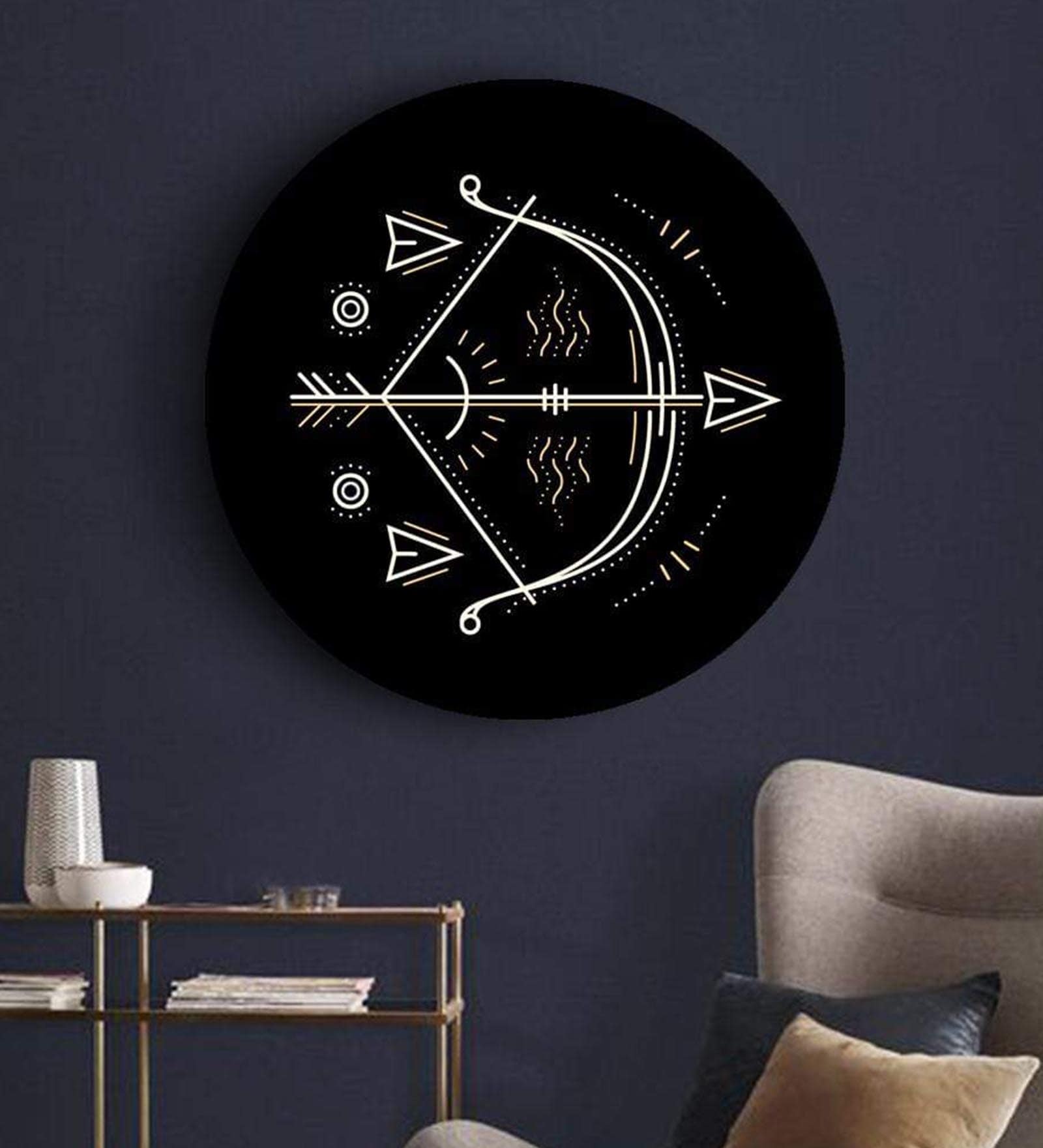 Round Black Black And Gold Zodiac Canvas Art Print